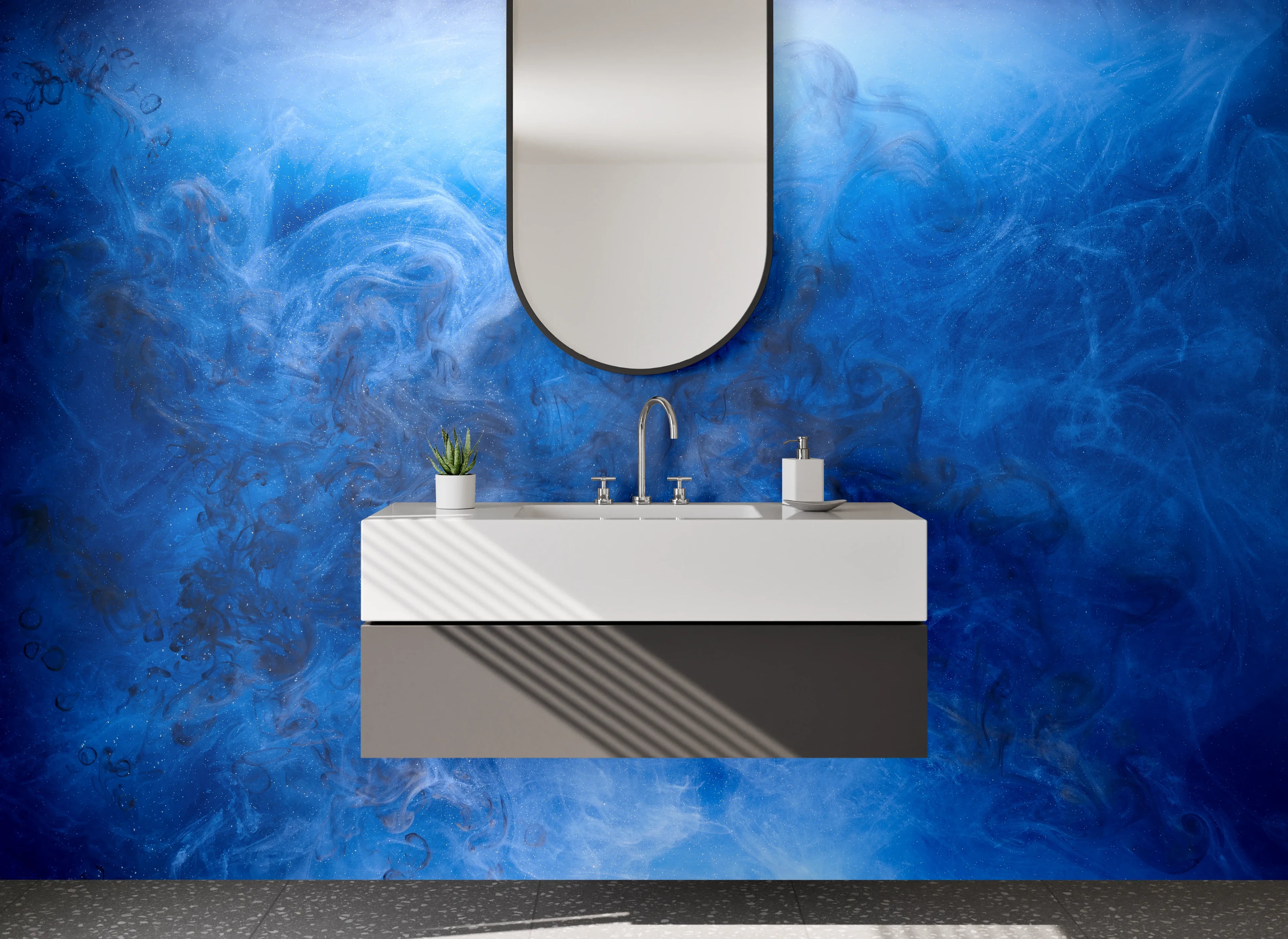 Waschbecken-Rückwand - Abstrakte blaue Nebel-Kunst