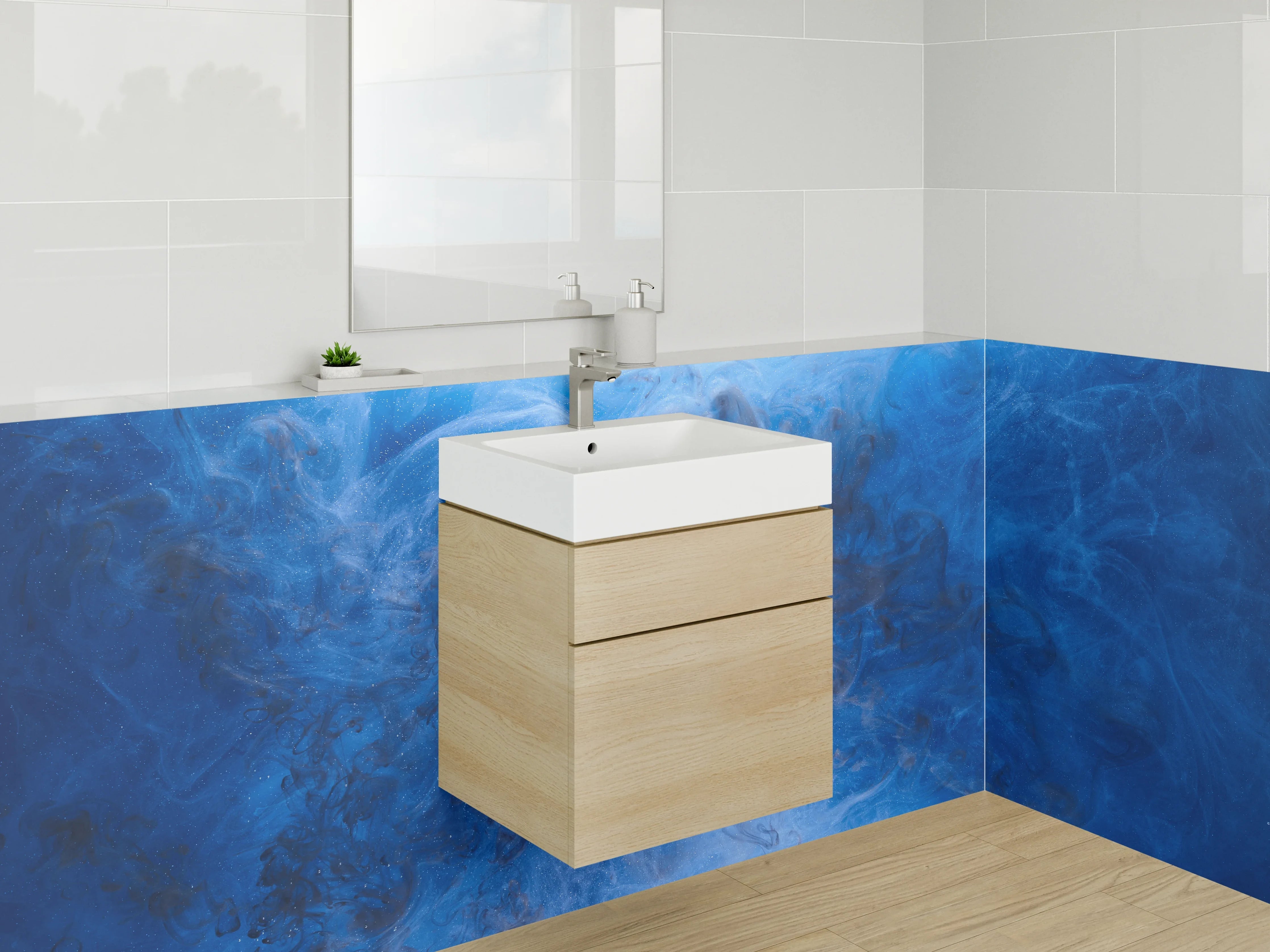 Waschbecken-Rückwand - Abstrakte blaue Nebel-Kunst