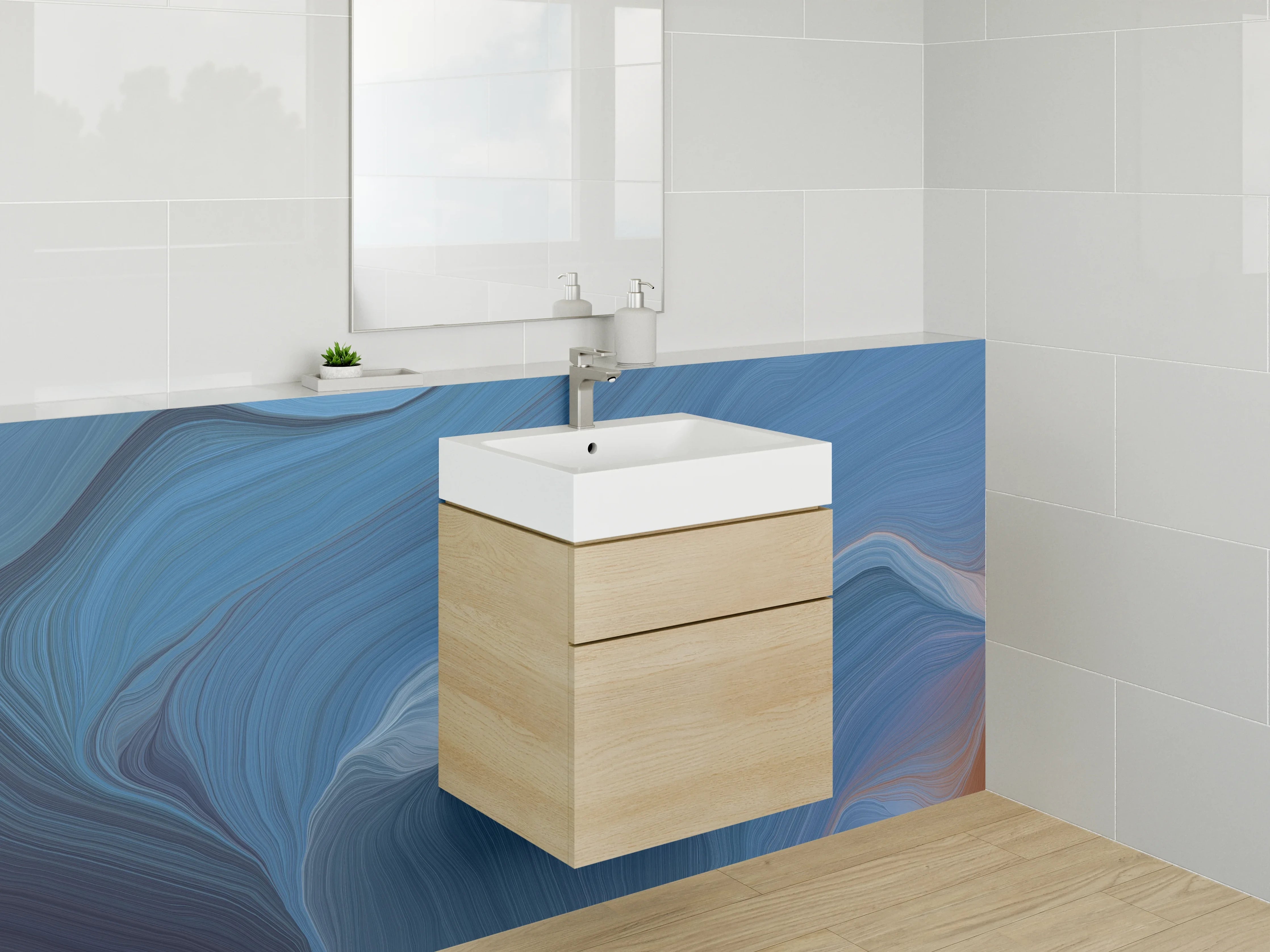 Waschbecken-Rückwand - Abstrakte blaue Wellenstruktur