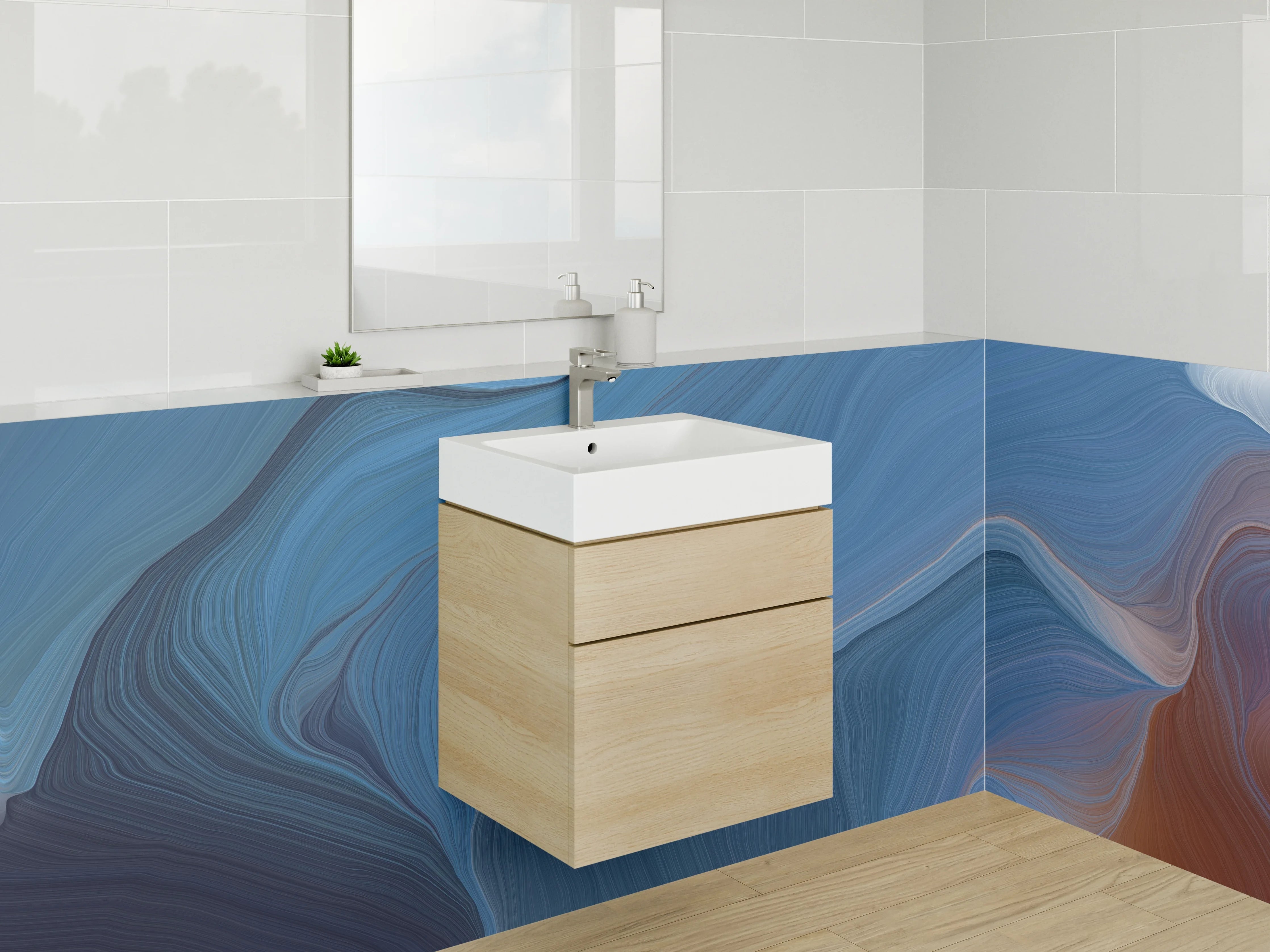 Waschbecken-Rückwand - Abstrakte blaue Wellenstruktur