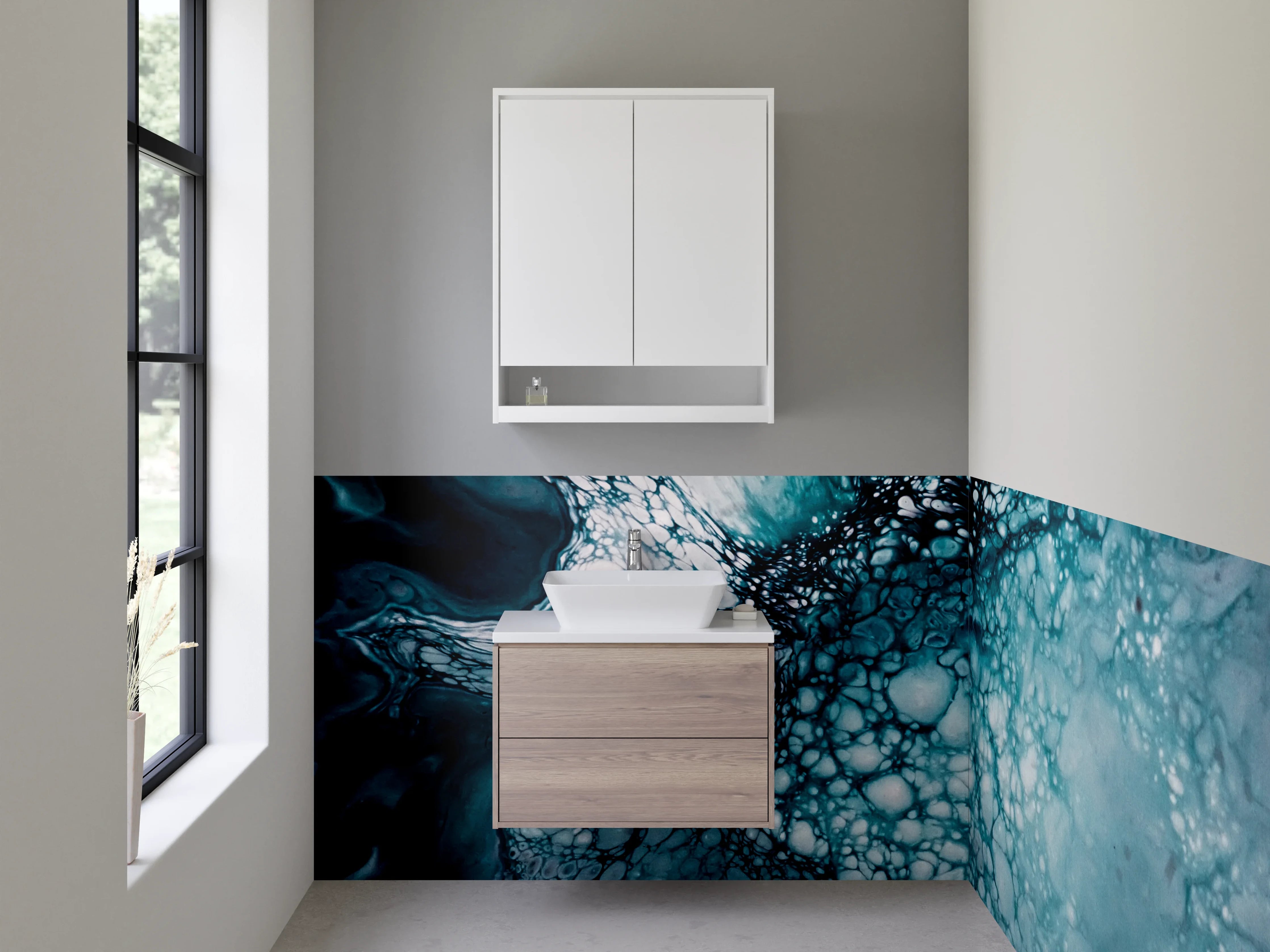 Waschbecken-Rückwand - Abstrakte blaue Zellstruktur Kunst