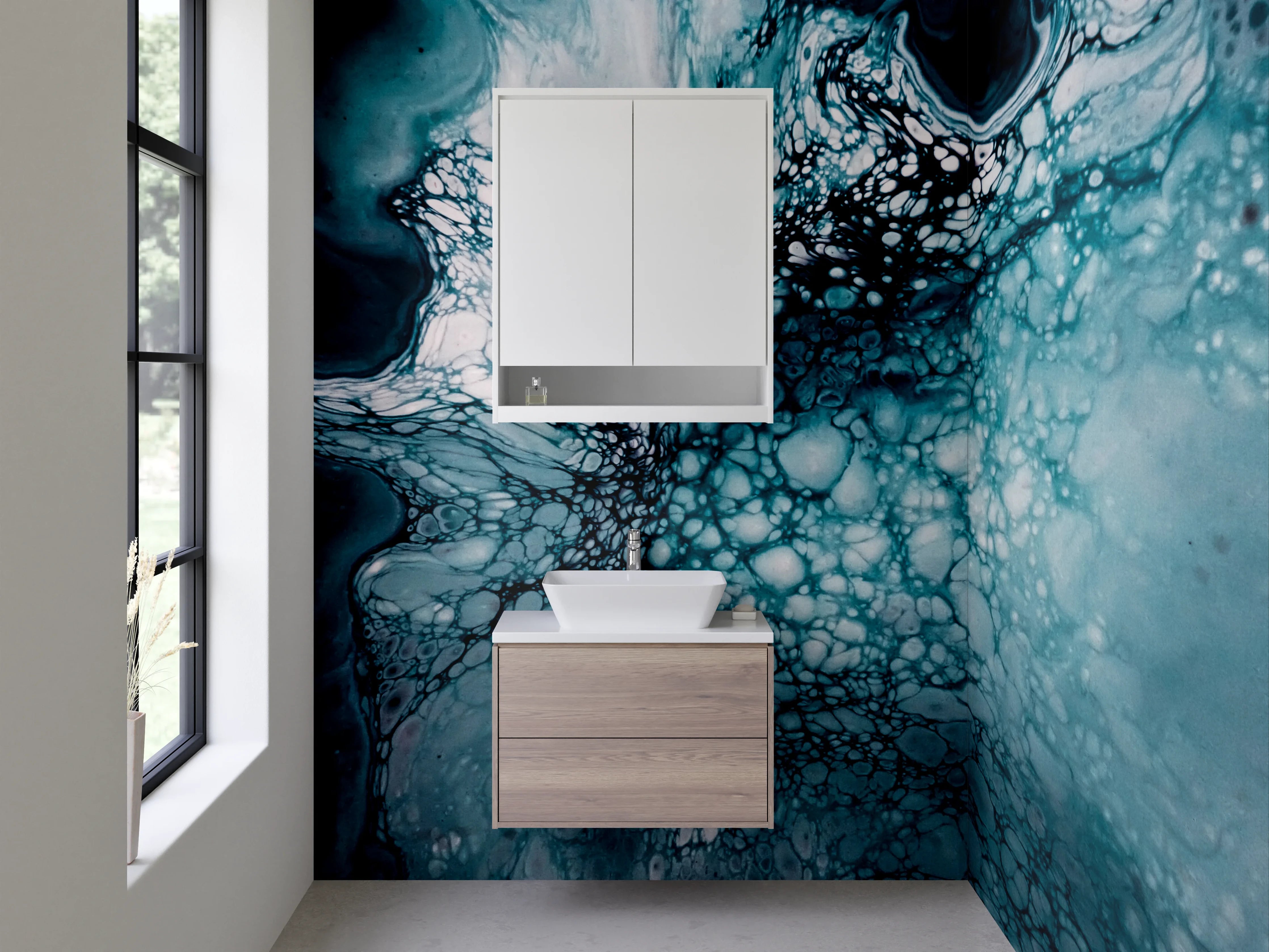 Waschbecken-Rückwand - Abstrakte blaue Zellstruktur Kunst