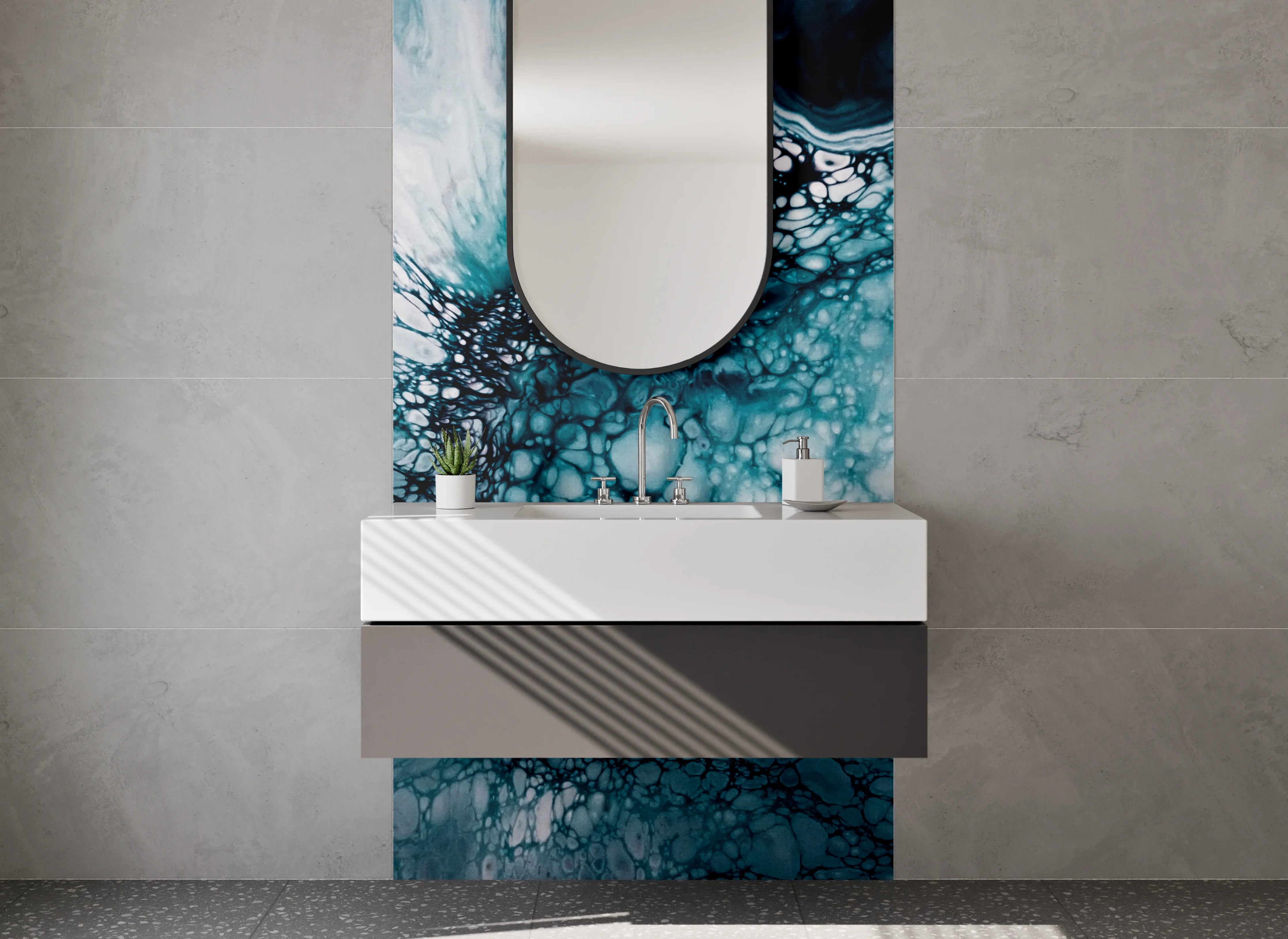 Waschbecken-Rückwand - Abstrakte blaue Zellstruktur Kunst