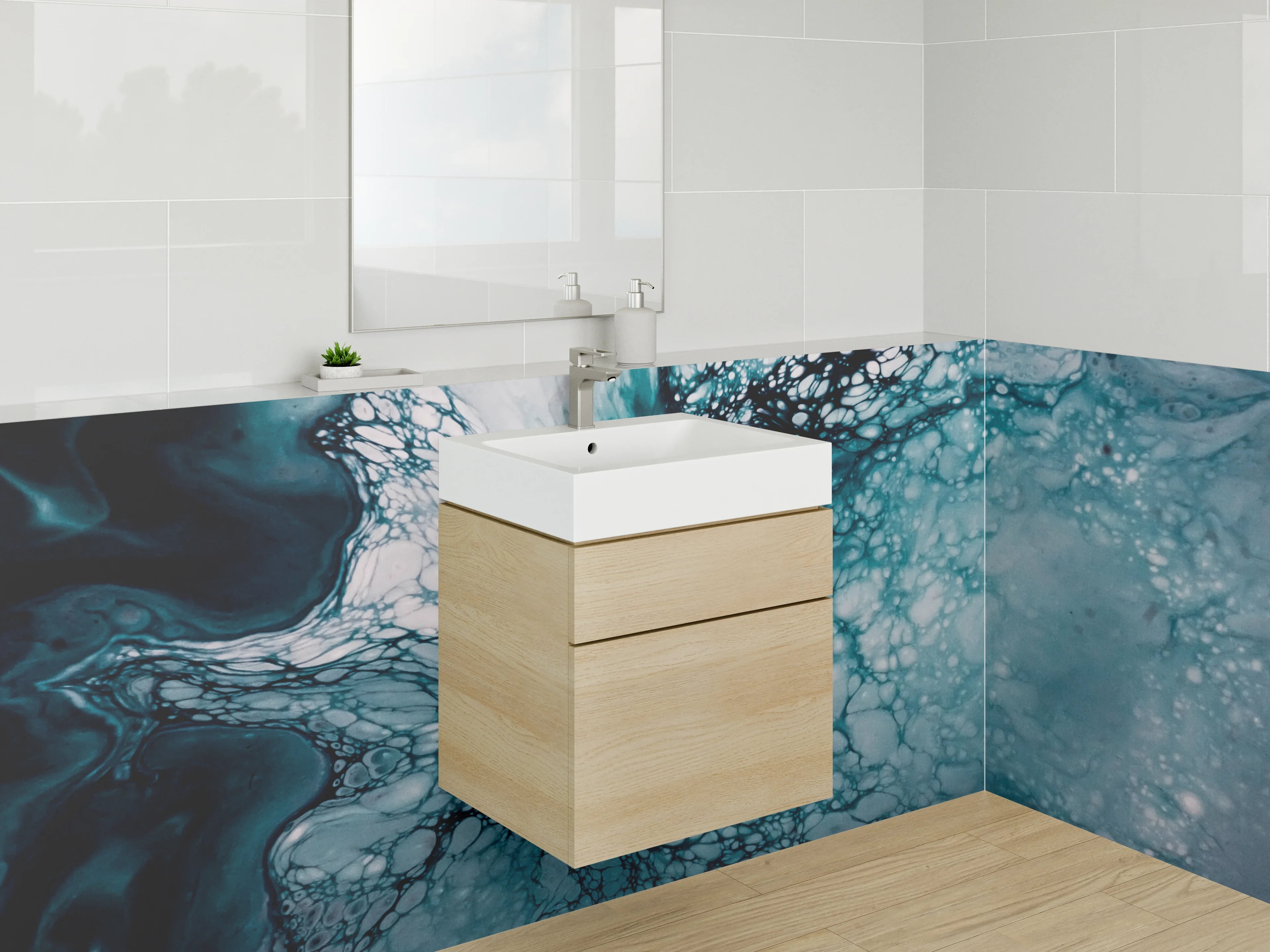 Waschbecken-Rückwand - Abstrakte blaue Zellstruktur Kunst