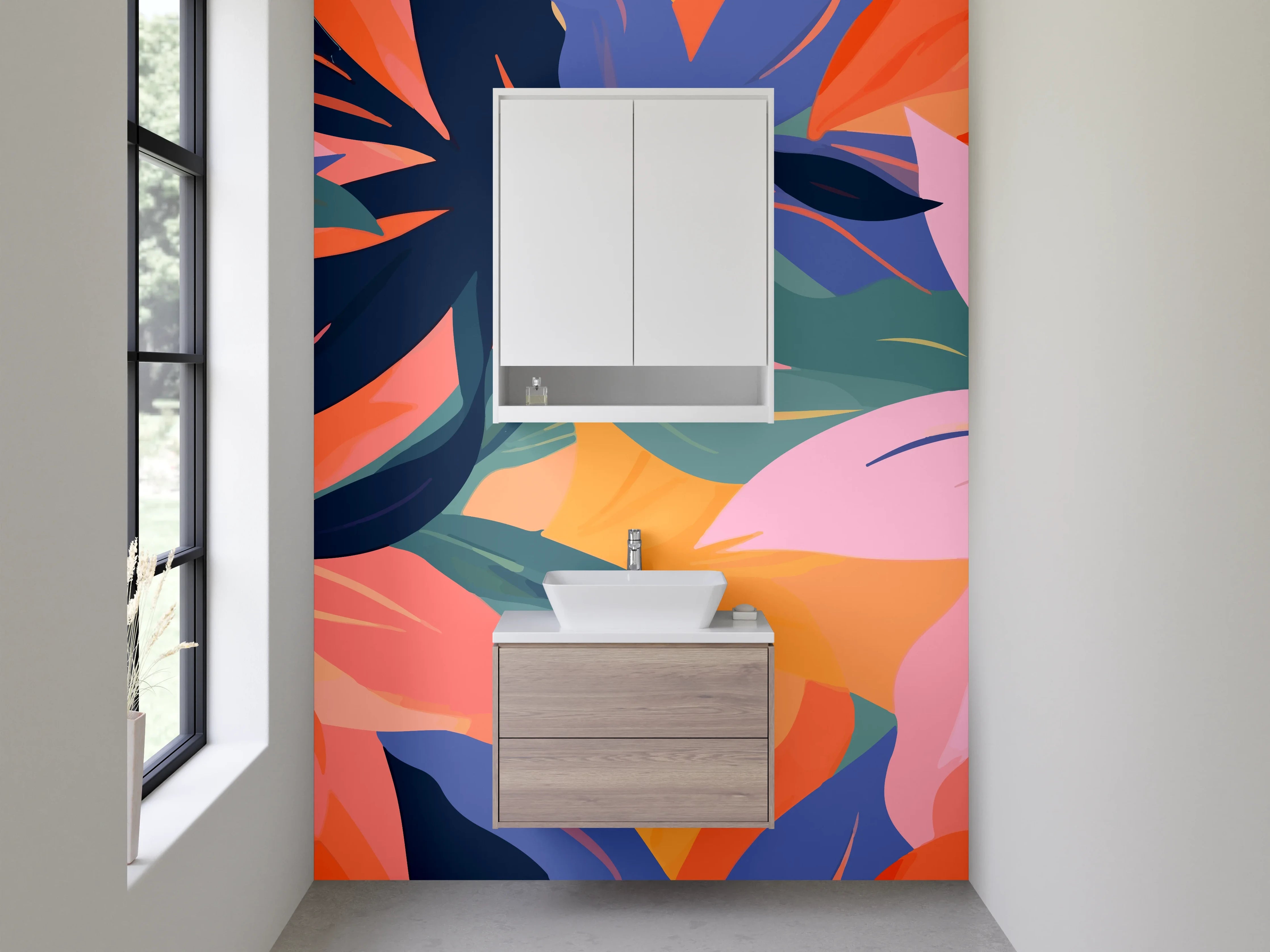 Waschbecken-Rückwand - Abstrakte bunte Blätter Collage