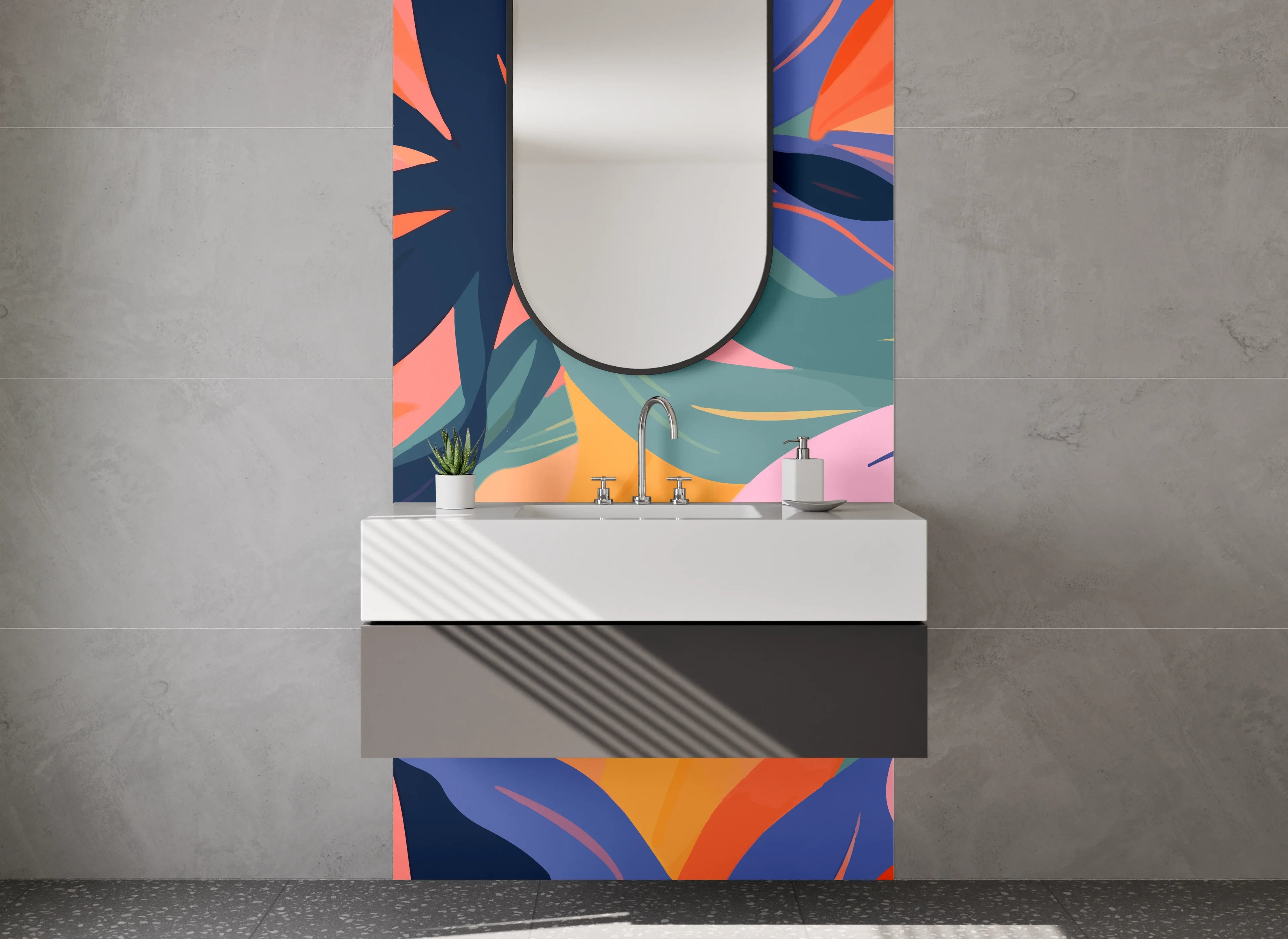 Waschbecken-Rückwand - Abstrakte bunte Blätter Collage