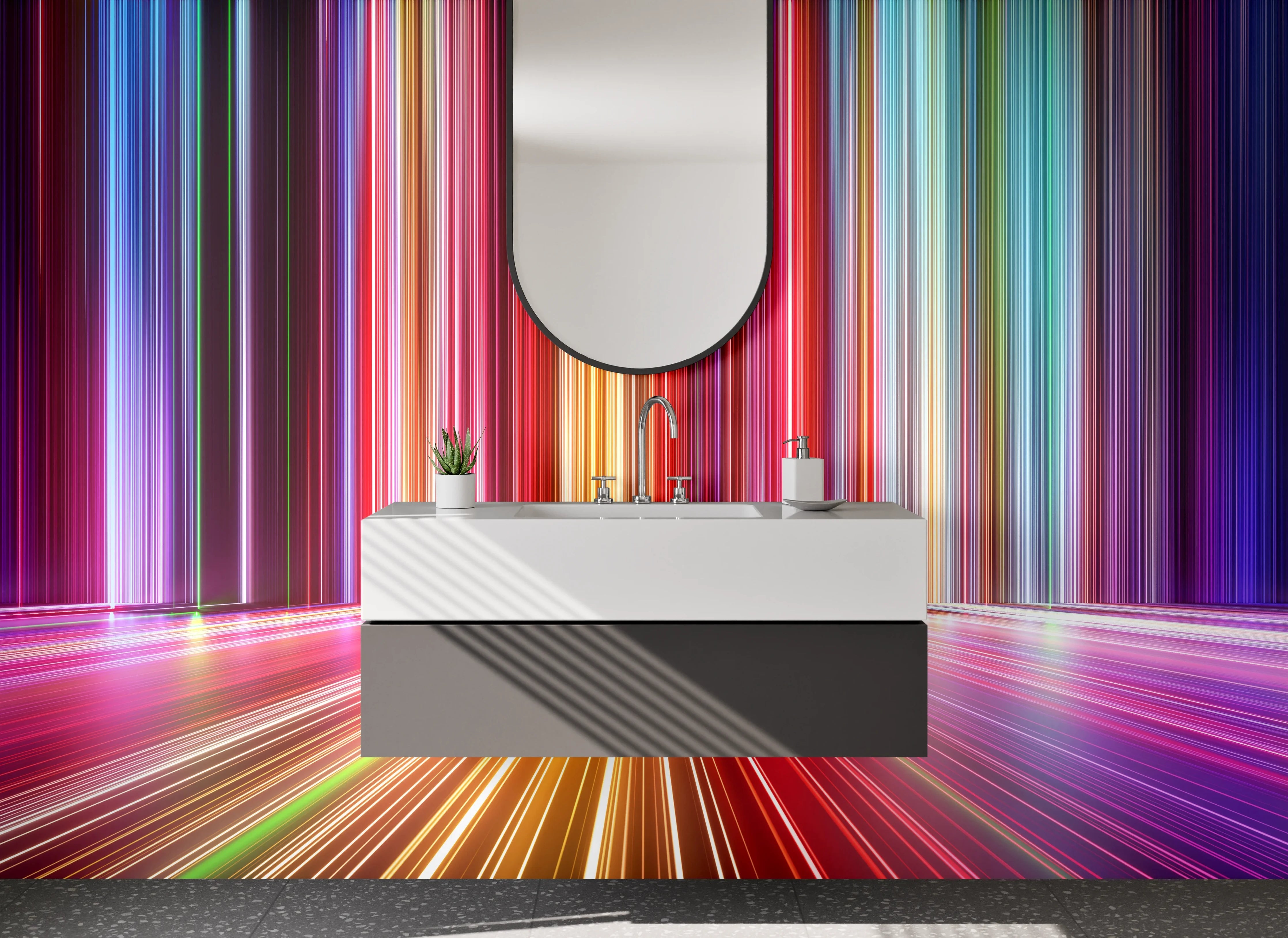 Waschbecken-Rückwand - Abstrakte bunte Lichter Linien Kunst