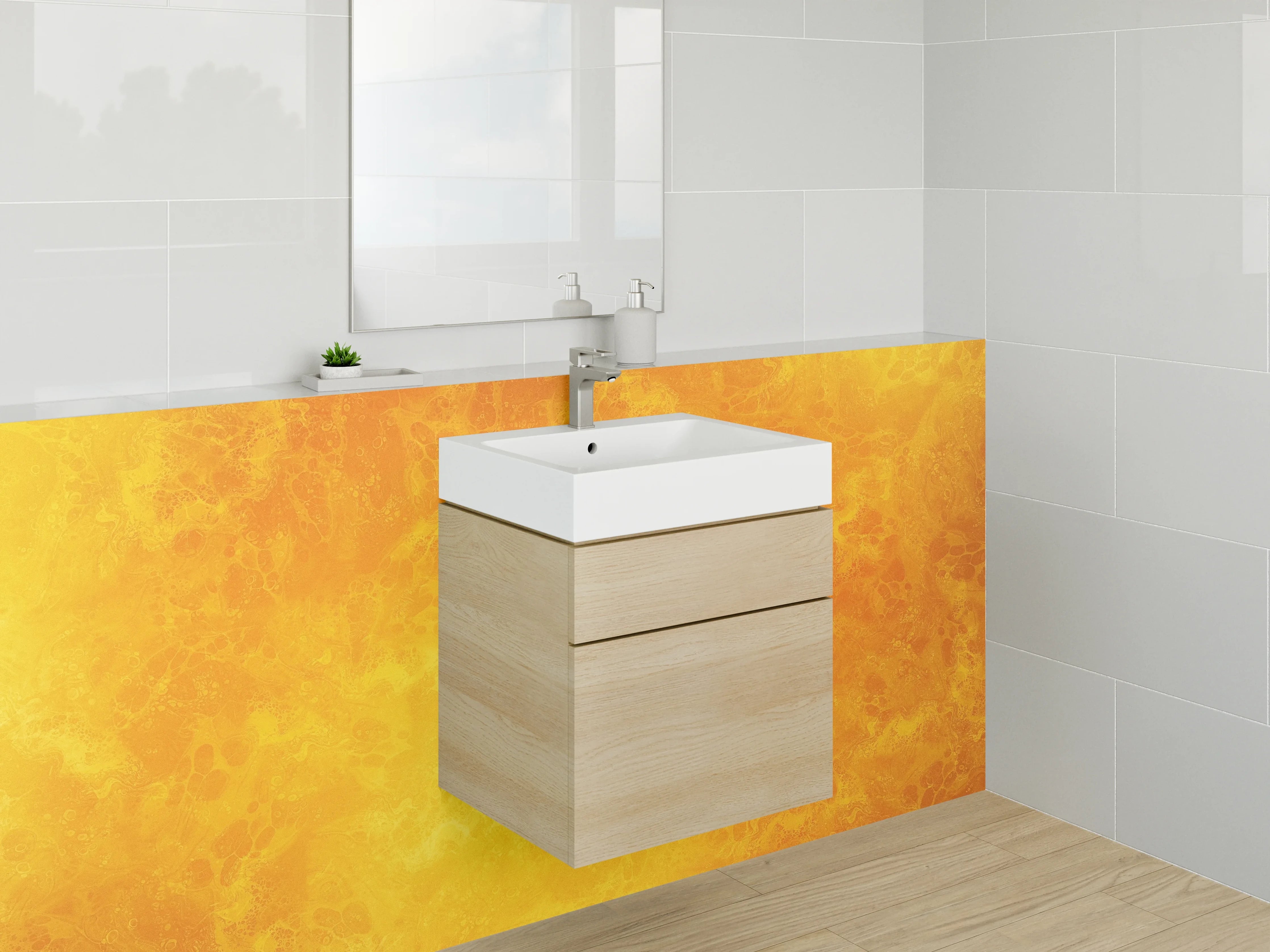 Waschbecken-Rückwand - Abstrakte gelb-orange Marmor-Optik Oberfläche