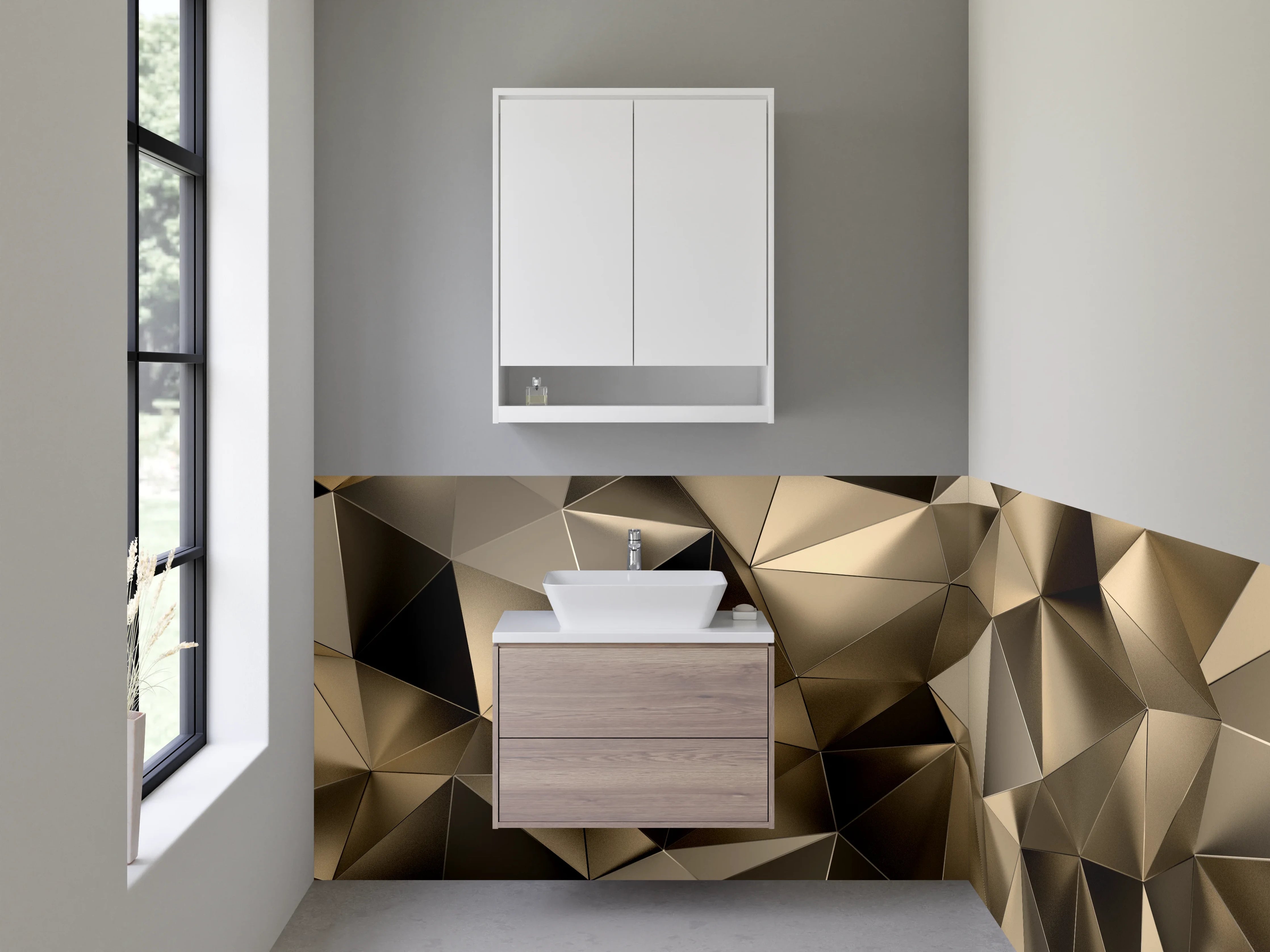 Waschbecken-Rückwand - Abstrakte geometrische Gold-Struktur