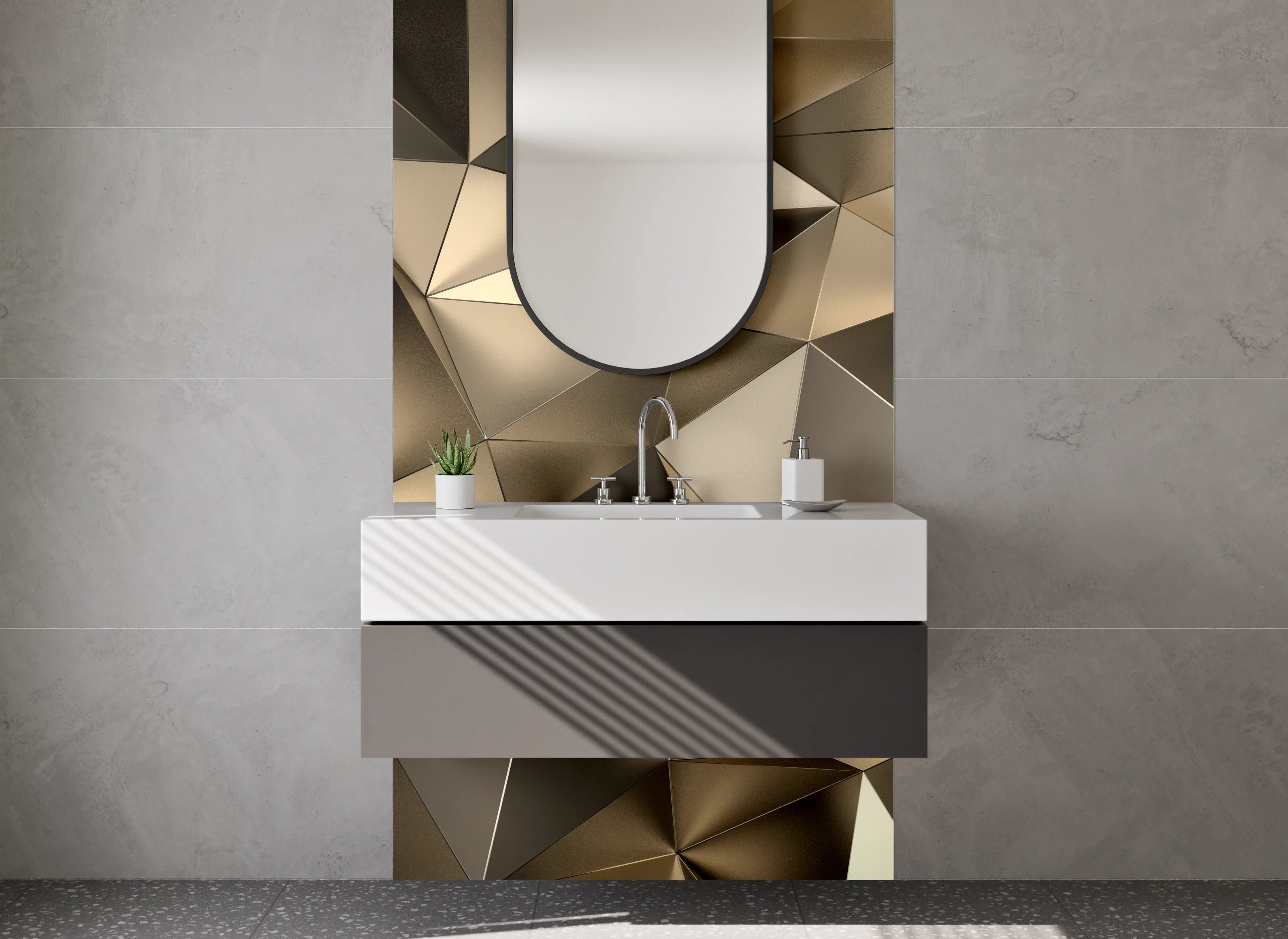Waschbecken-Rückwand - Abstrakte geometrische Gold-Struktur