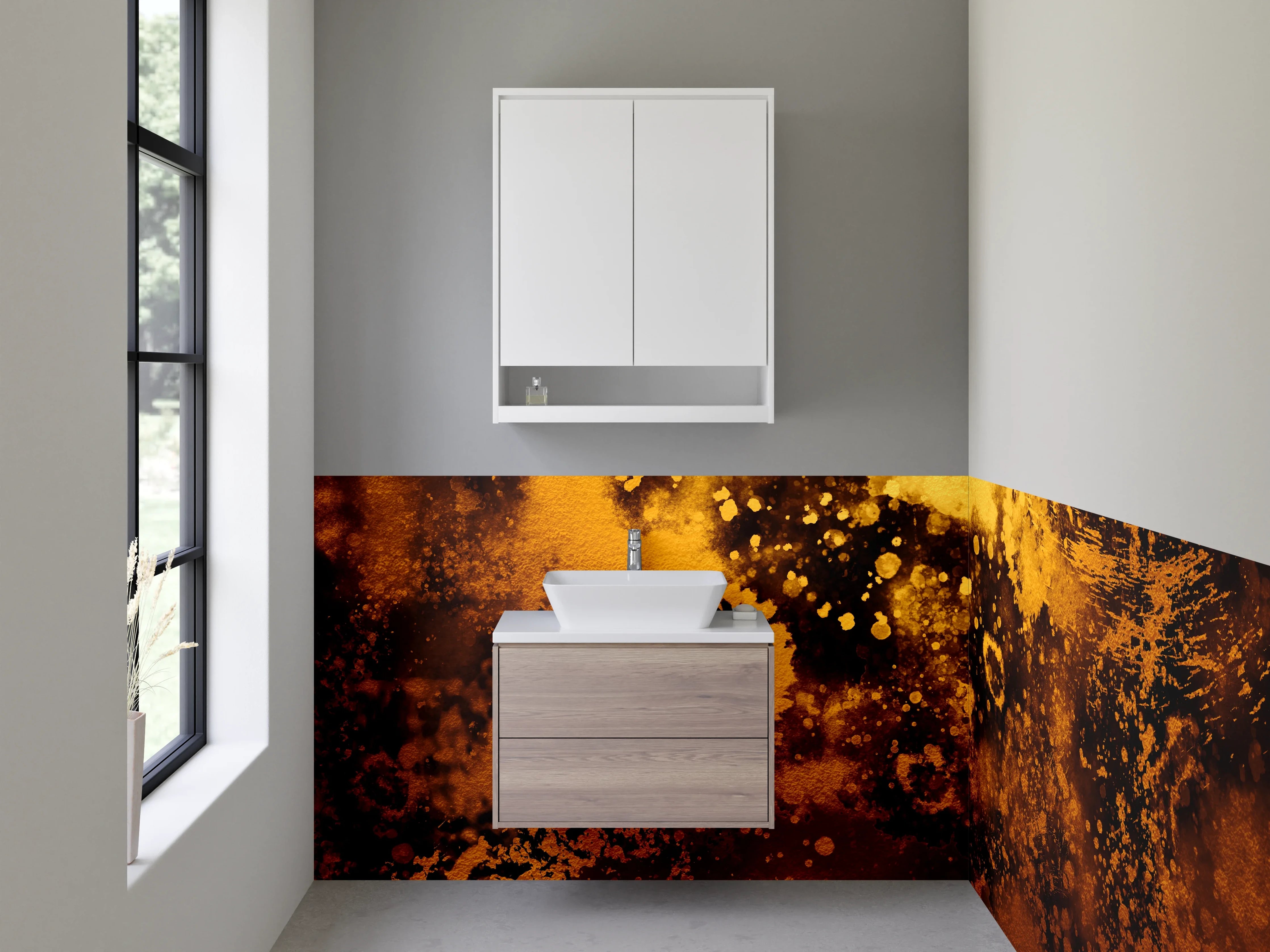 Waschbecken-Rückwand - Abstrakte goldbraune Kunst für Badezimmer