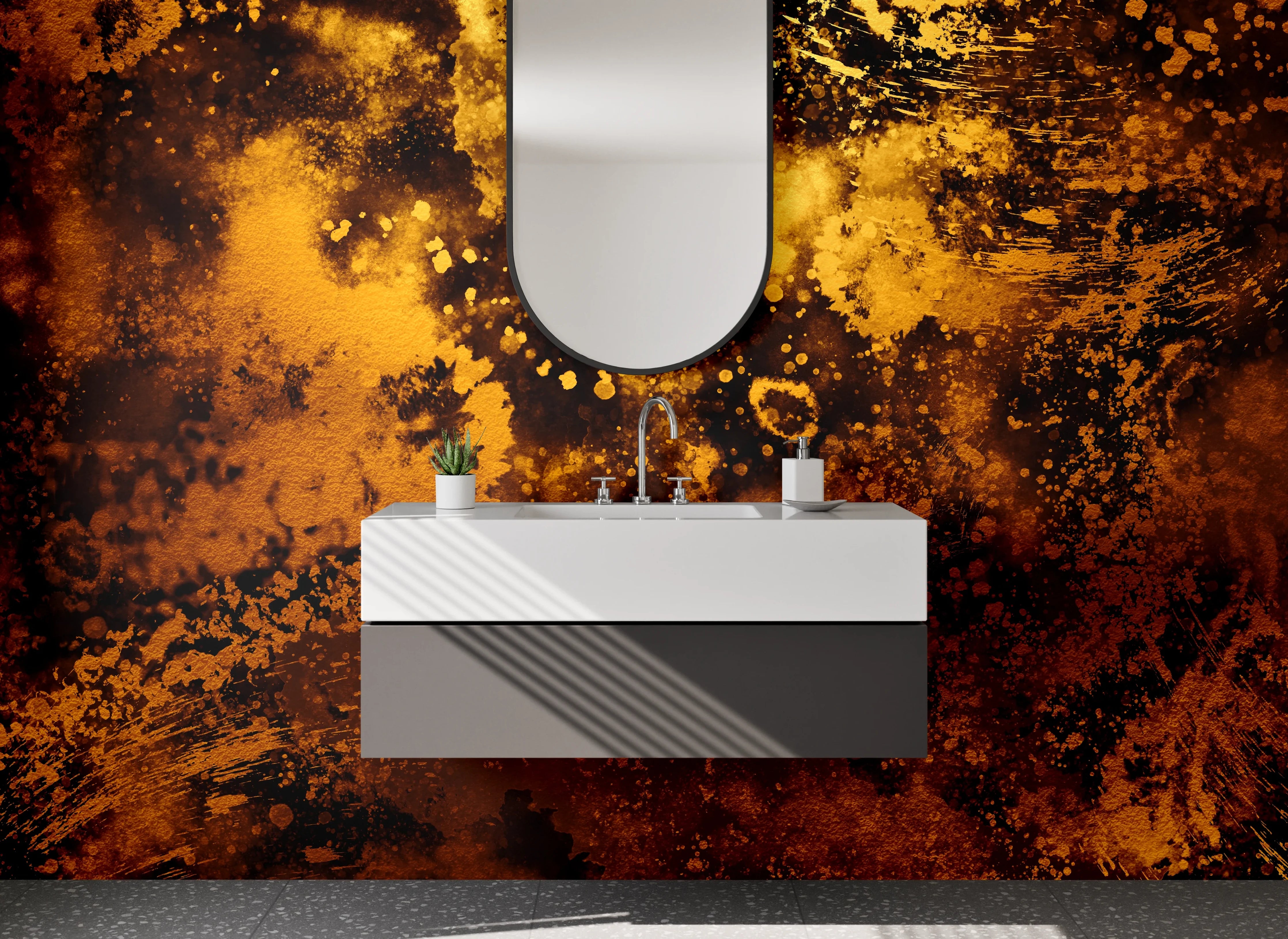 Waschbecken-Rückwand - Abstrakte goldbraune Kunst für Badezimmer
