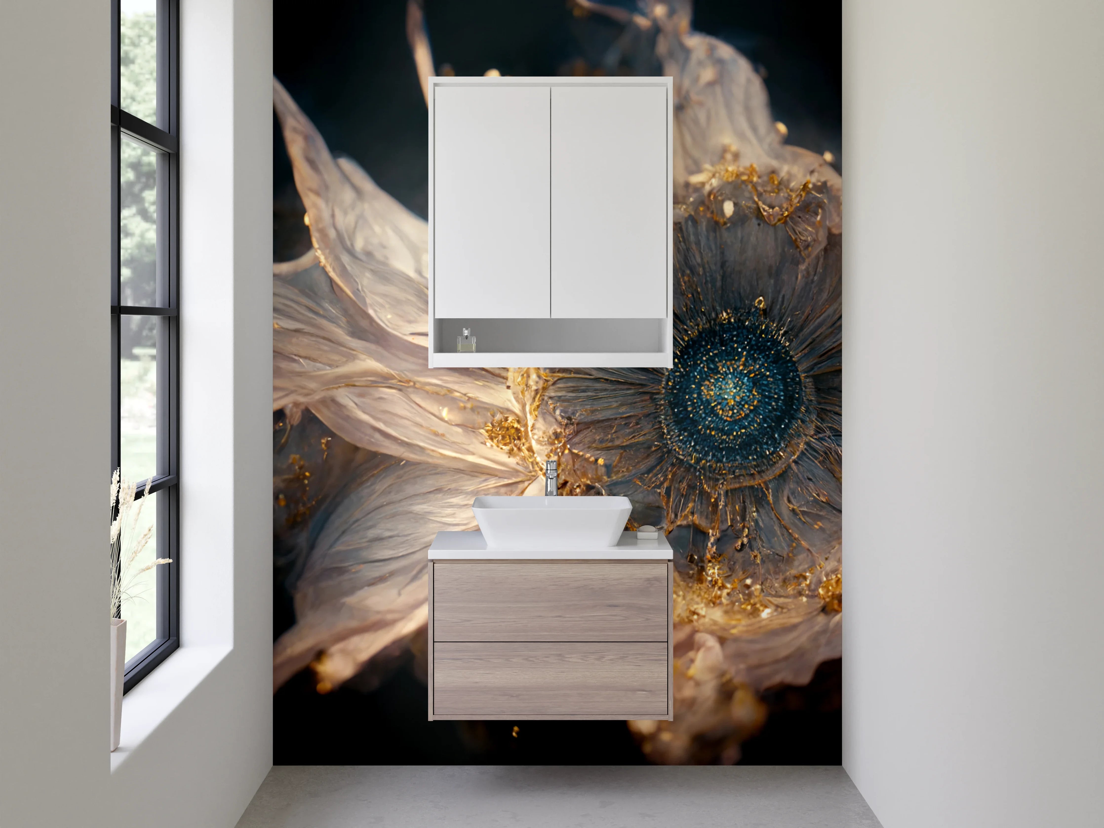 Waschbecken-Rückwand - Abstrakte goldene Blüte Kunstmotiv