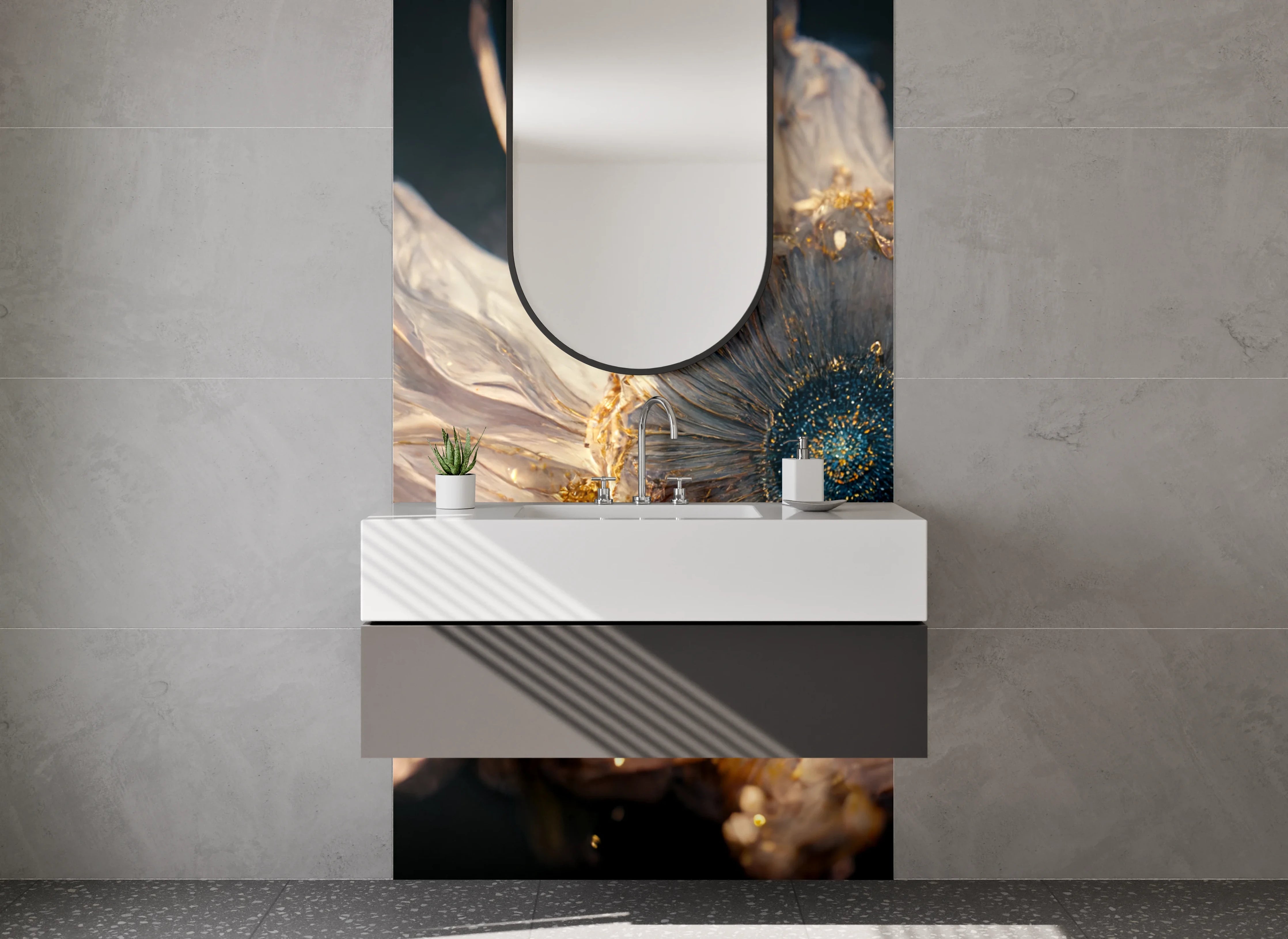 Waschbecken-Rückwand - Abstrakte goldene Blüte Kunstmotiv
