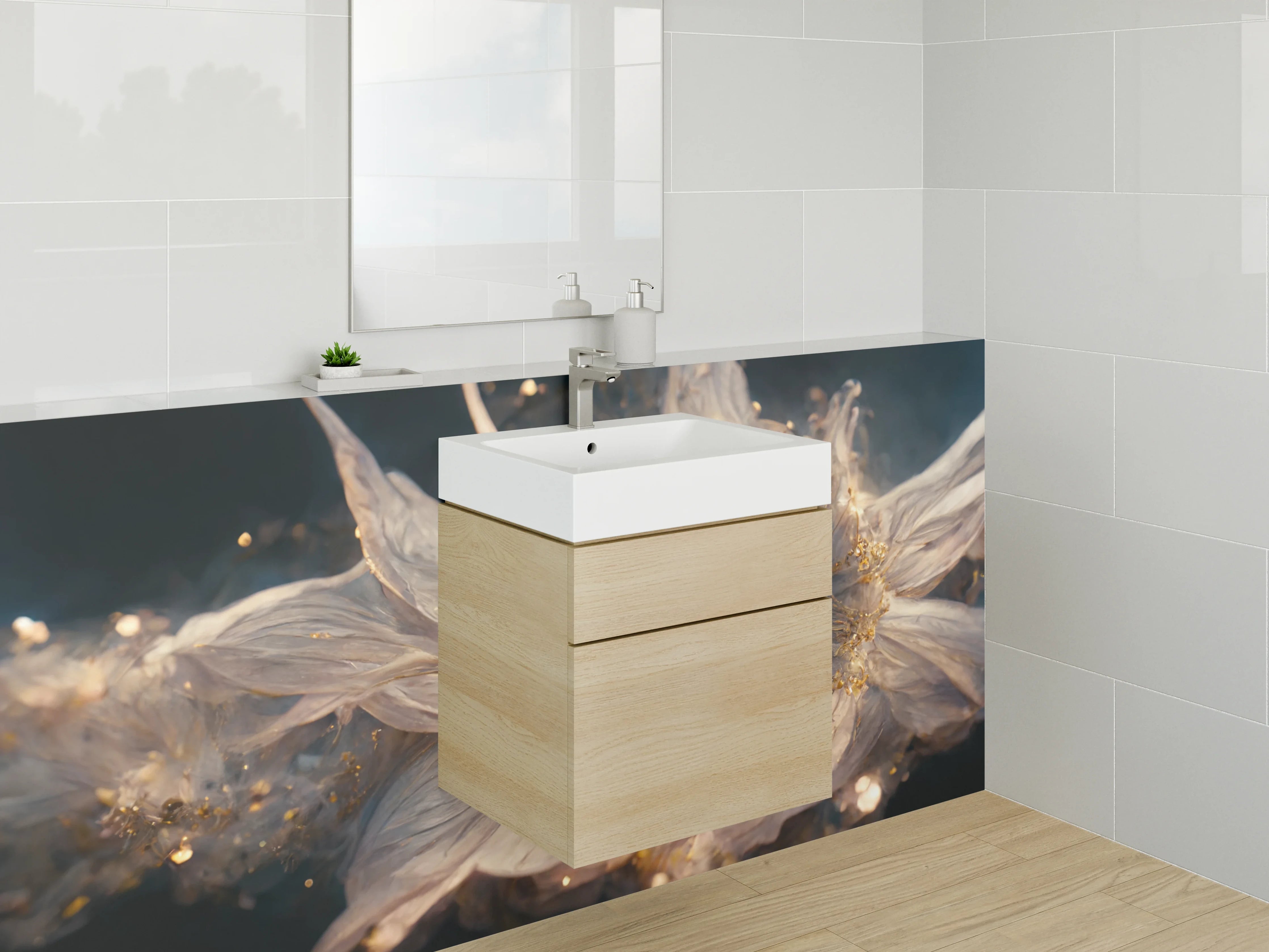Waschbecken-Rückwand - Abstrakte goldene Blüte Kunstmotiv