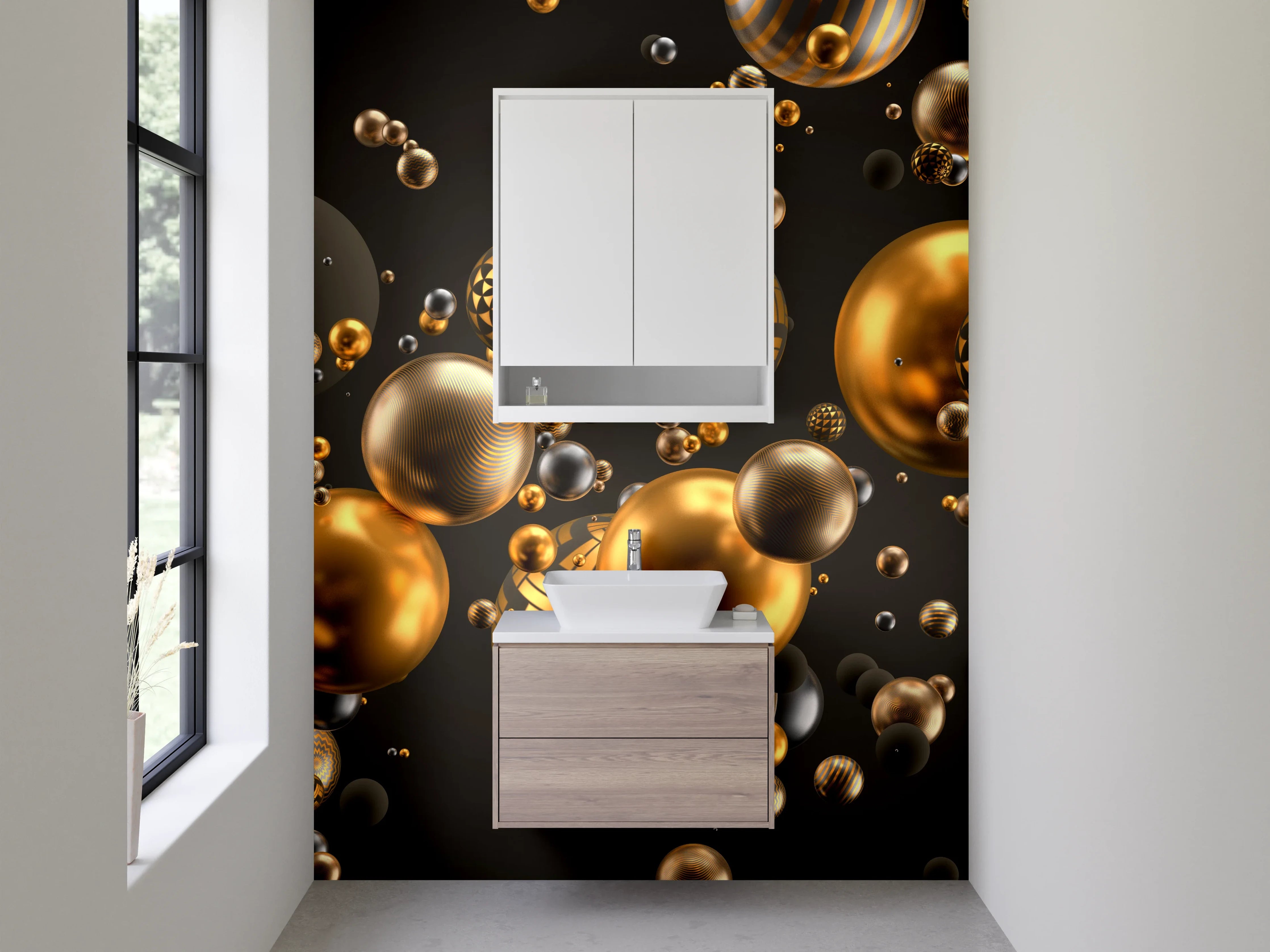 Waschbecken-Rückwand - Abstrakte goldene Kugeln Design