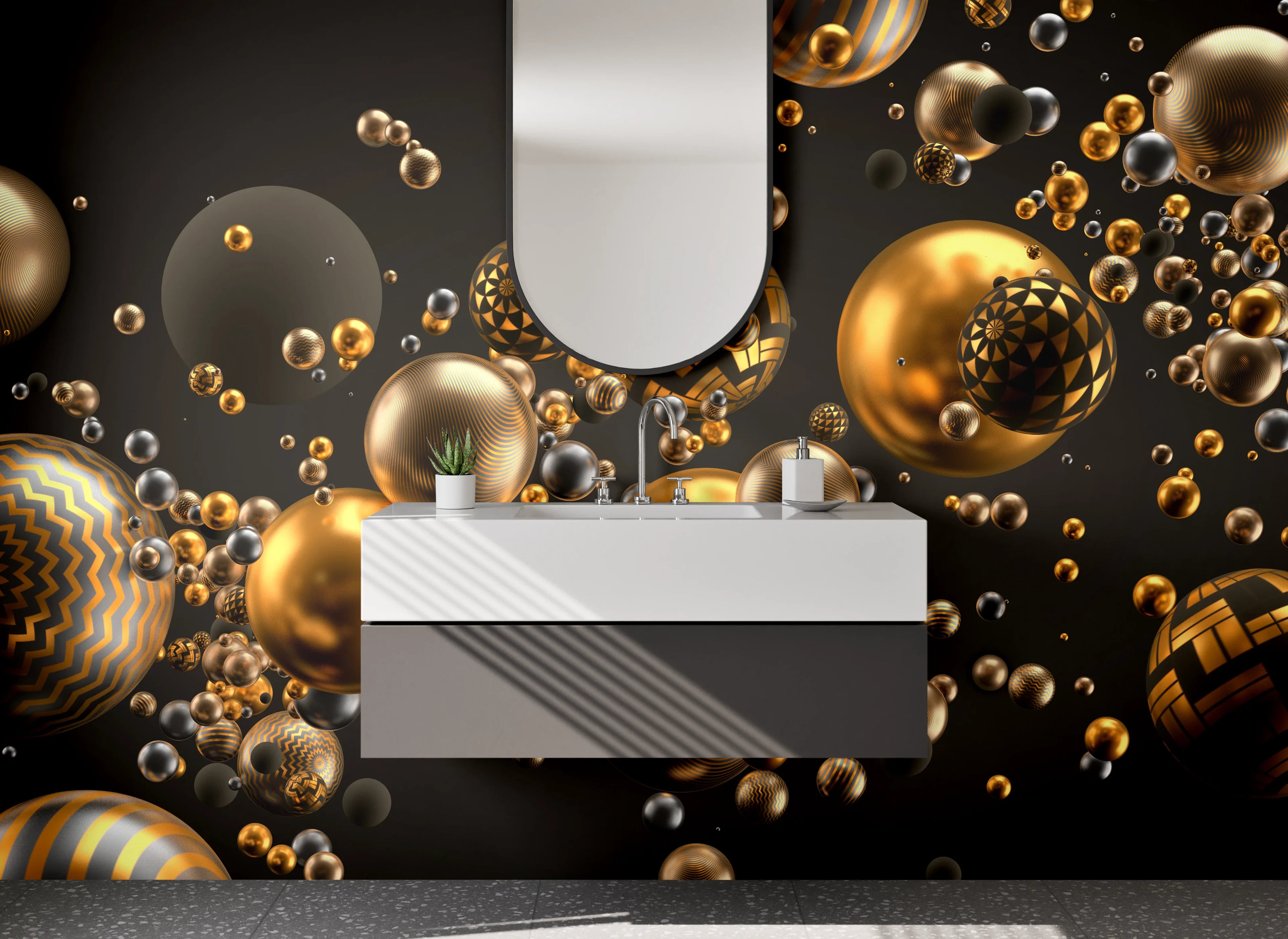 Waschbecken-Rückwand - Abstrakte goldene Kugeln Design