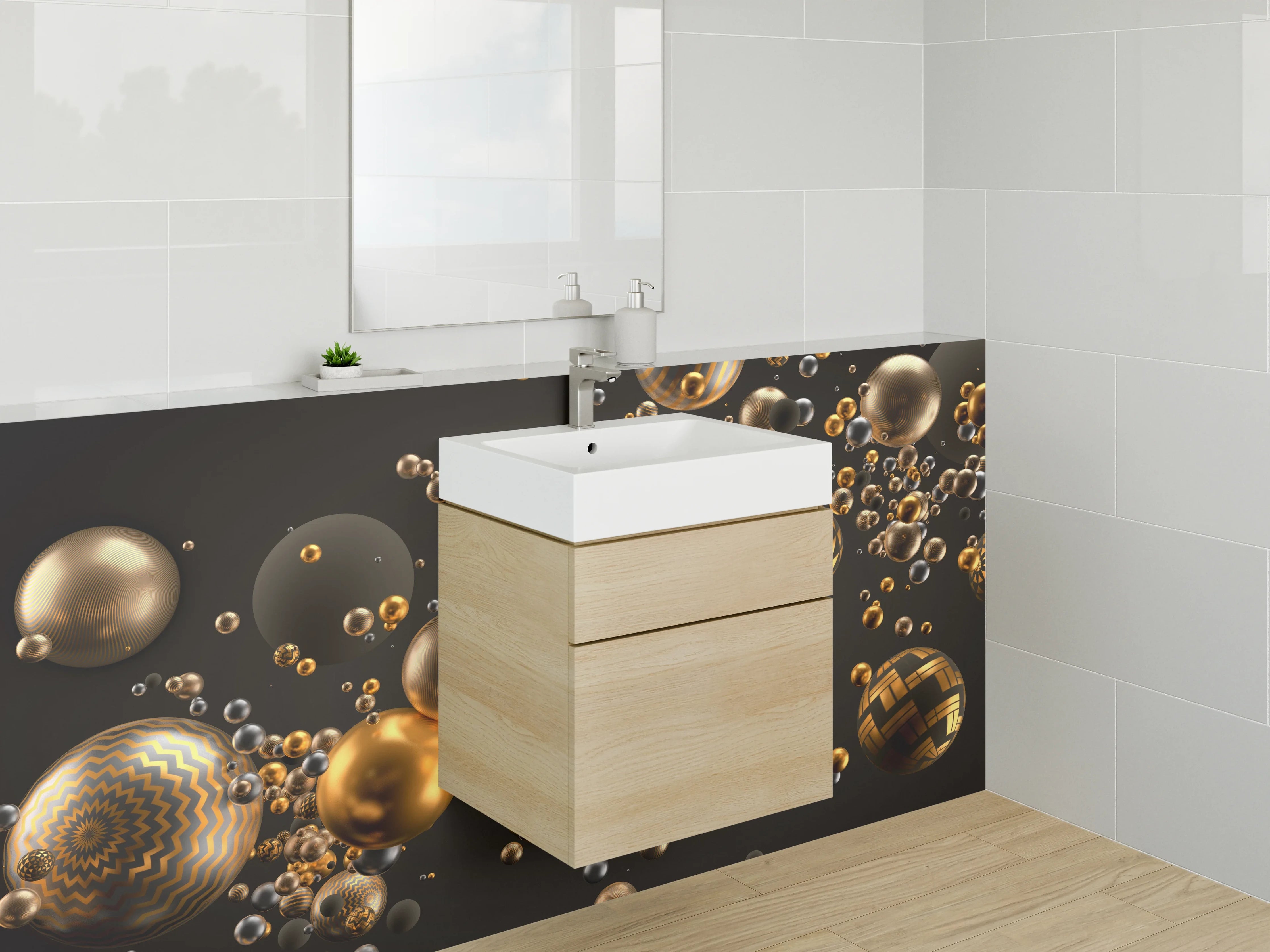 Waschbecken-Rückwand - Abstrakte goldene Kugeln Design
