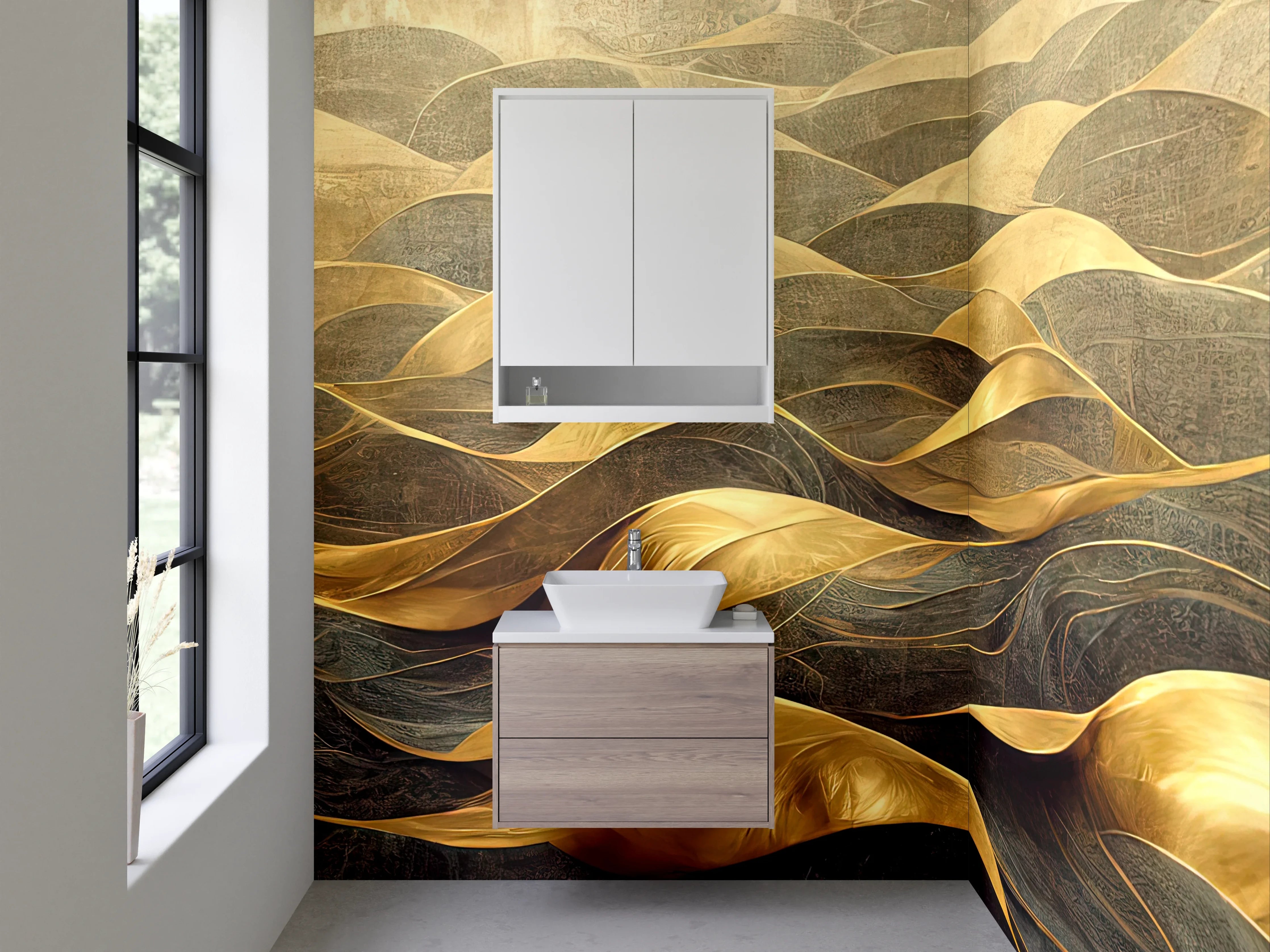 Waschbecken-Rückwand - Abstrakte goldene Wellen Malerei