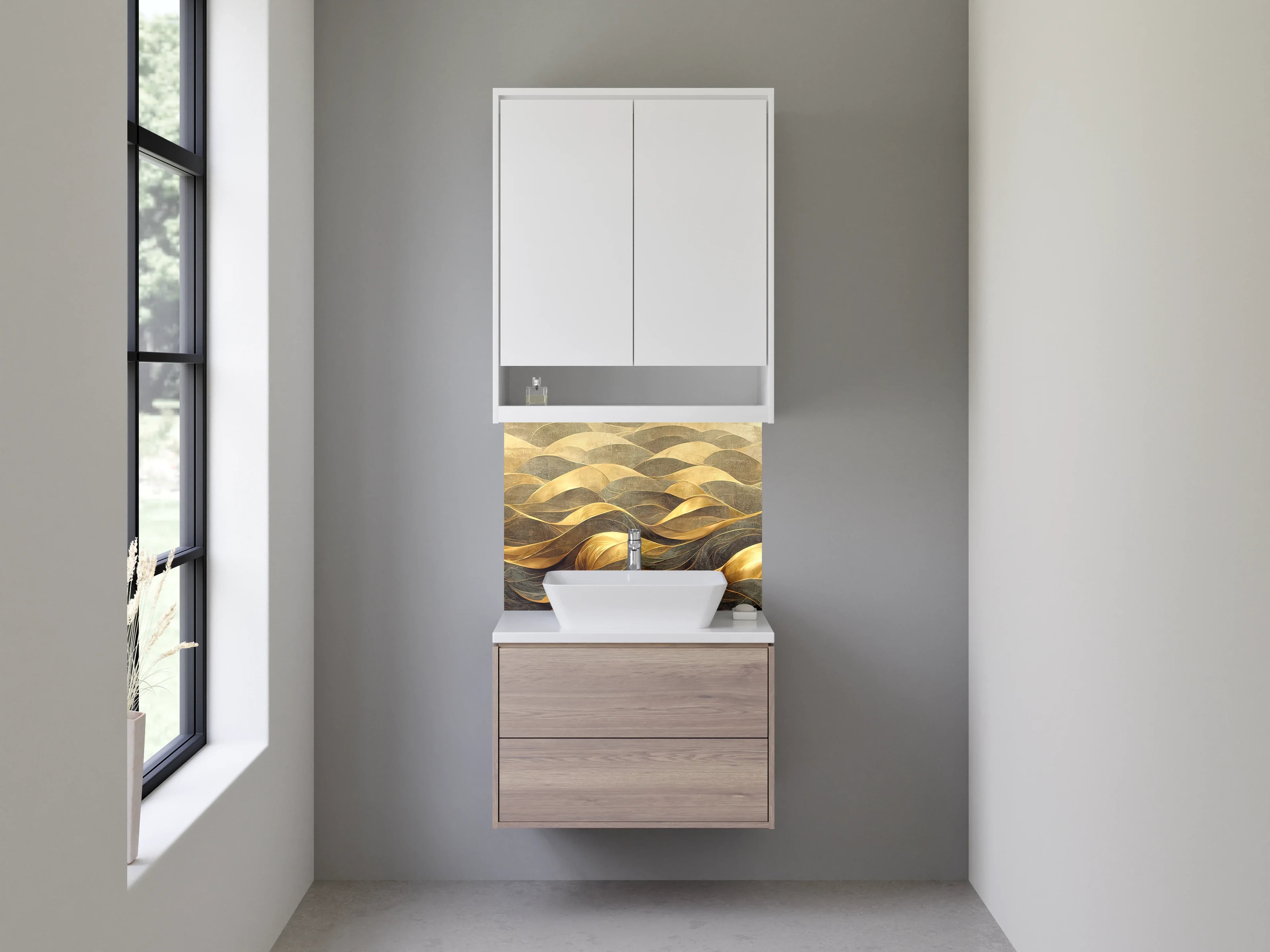 Waschbecken-Rückwand - Abstrakte goldene Wellen Malerei