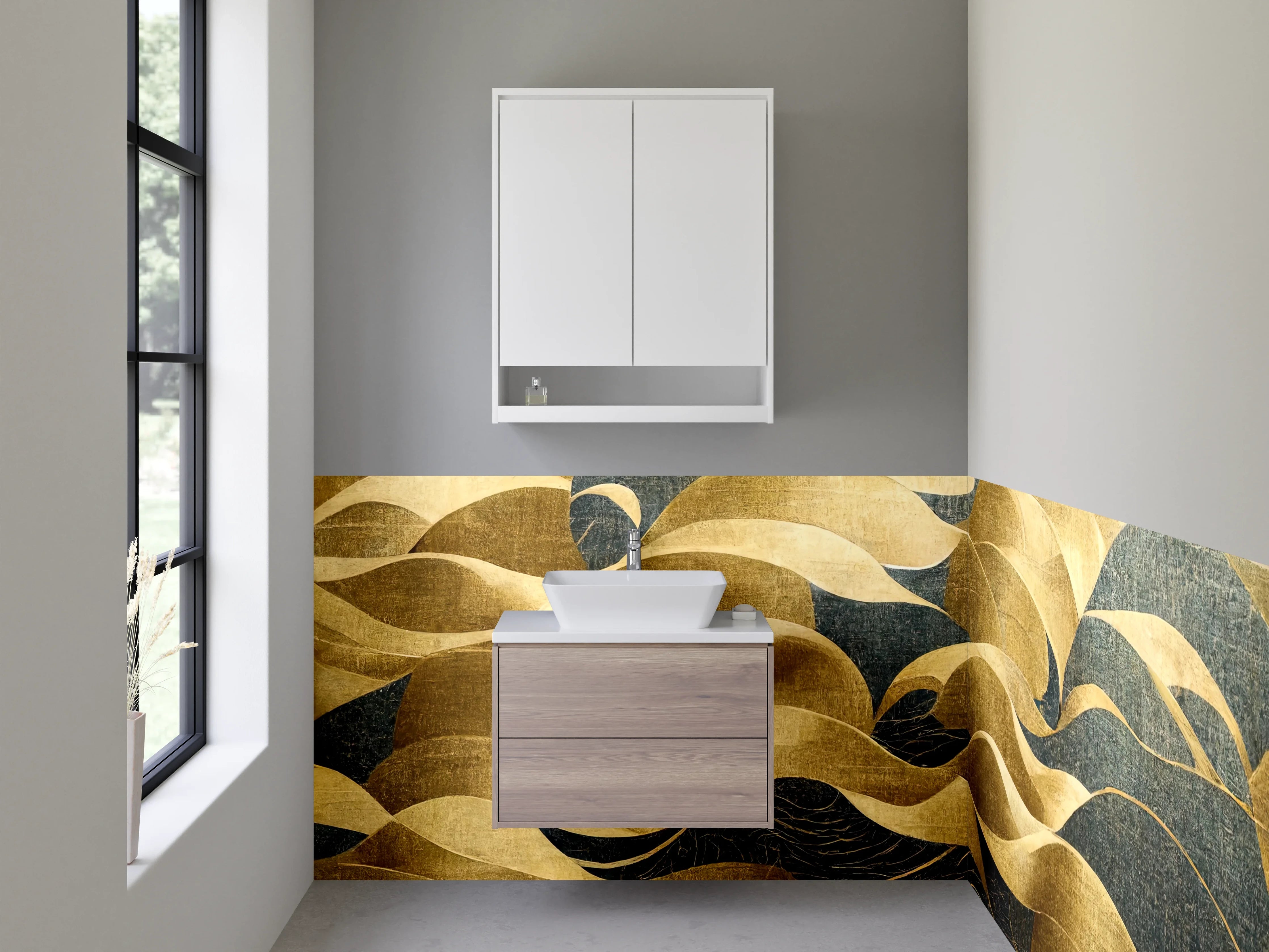 Waschbecken-Rückwand - Abstrakte goldene Wellen Wandbild