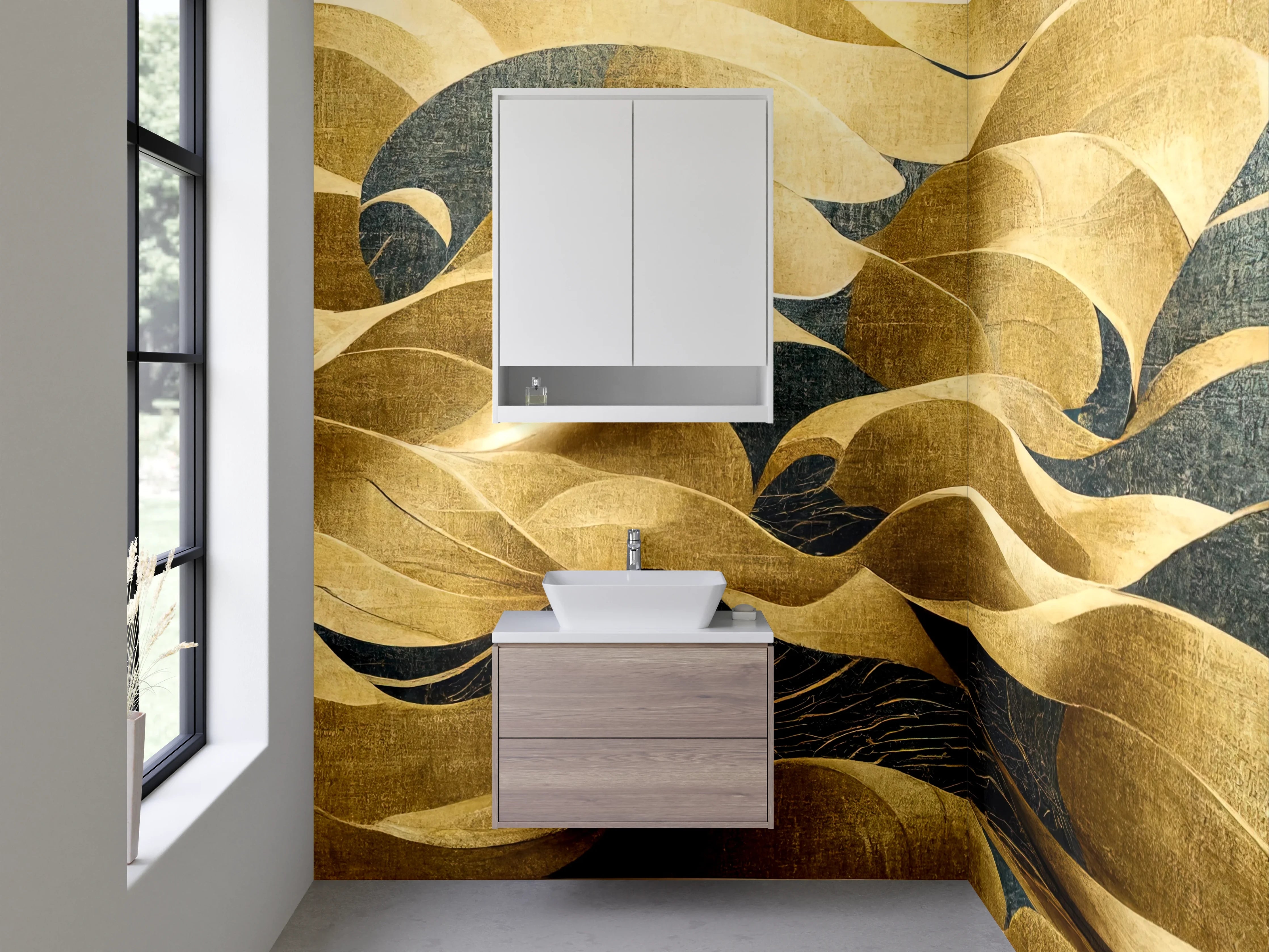 Waschbecken-Rückwand - Abstrakte goldene Wellen Wandbild