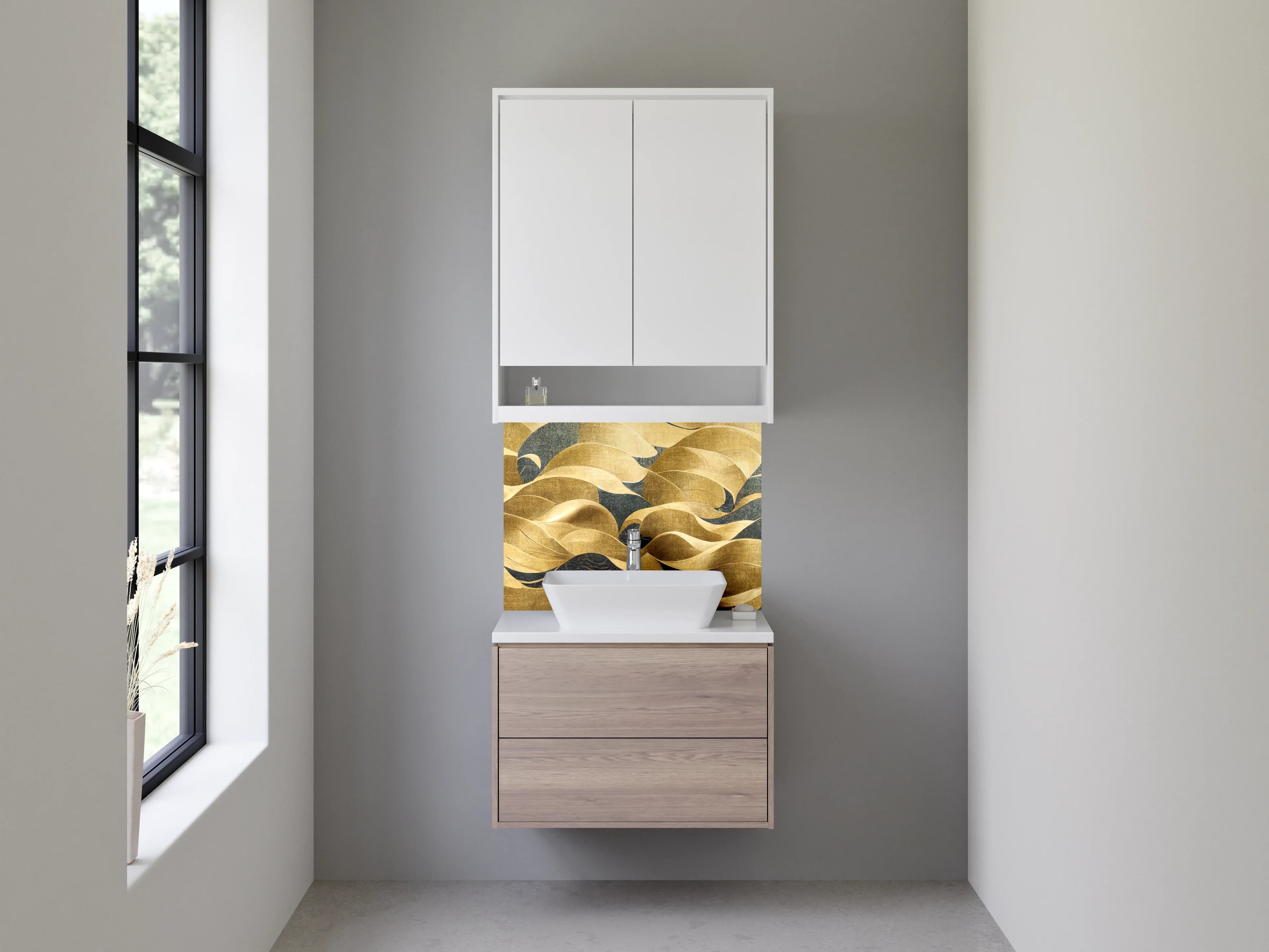 Waschbecken-Rückwand - Abstrakte goldene Wellen Wandbild