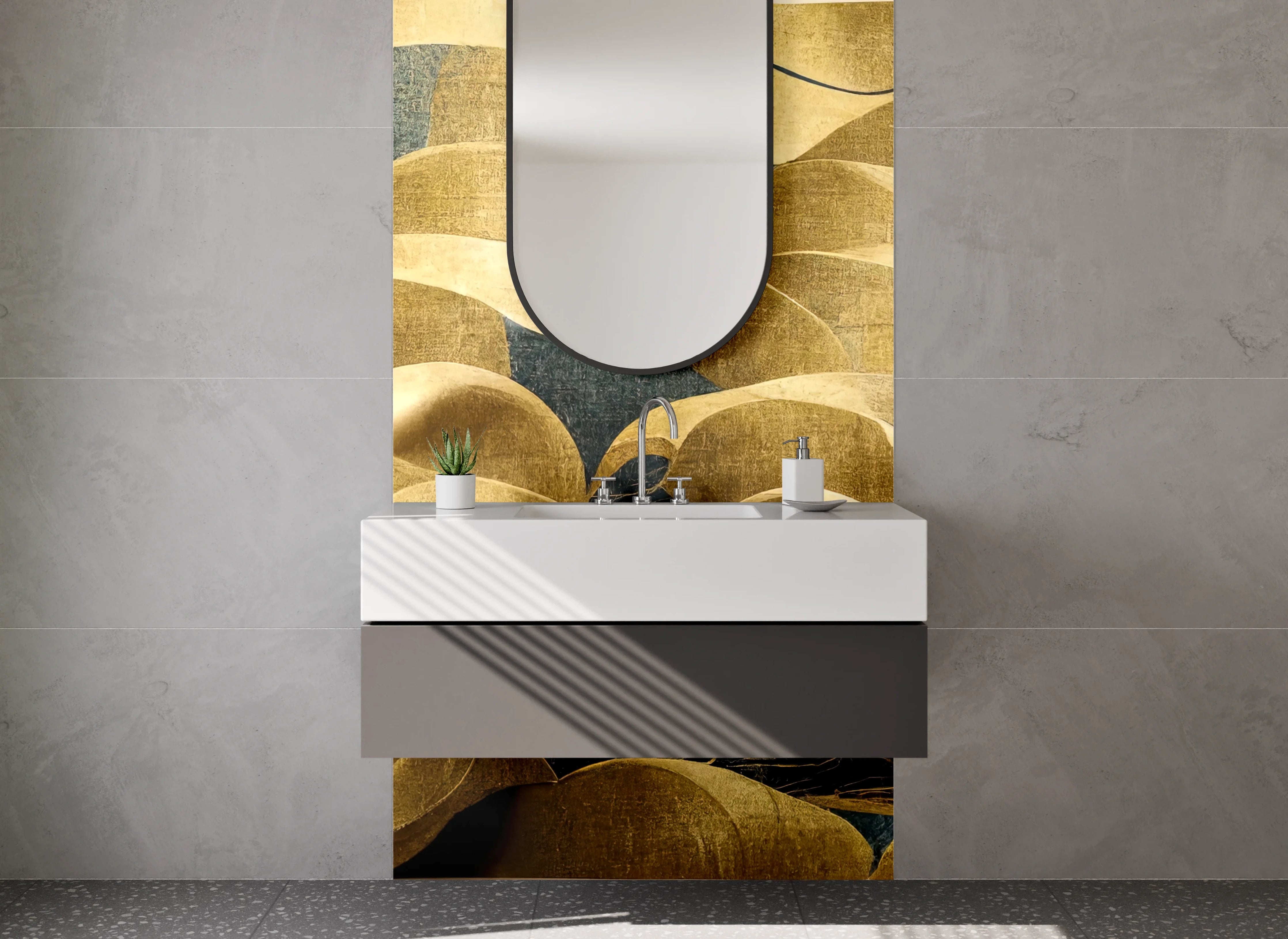 Waschbecken-Rückwand - Abstrakte goldene Wellen Wandbild