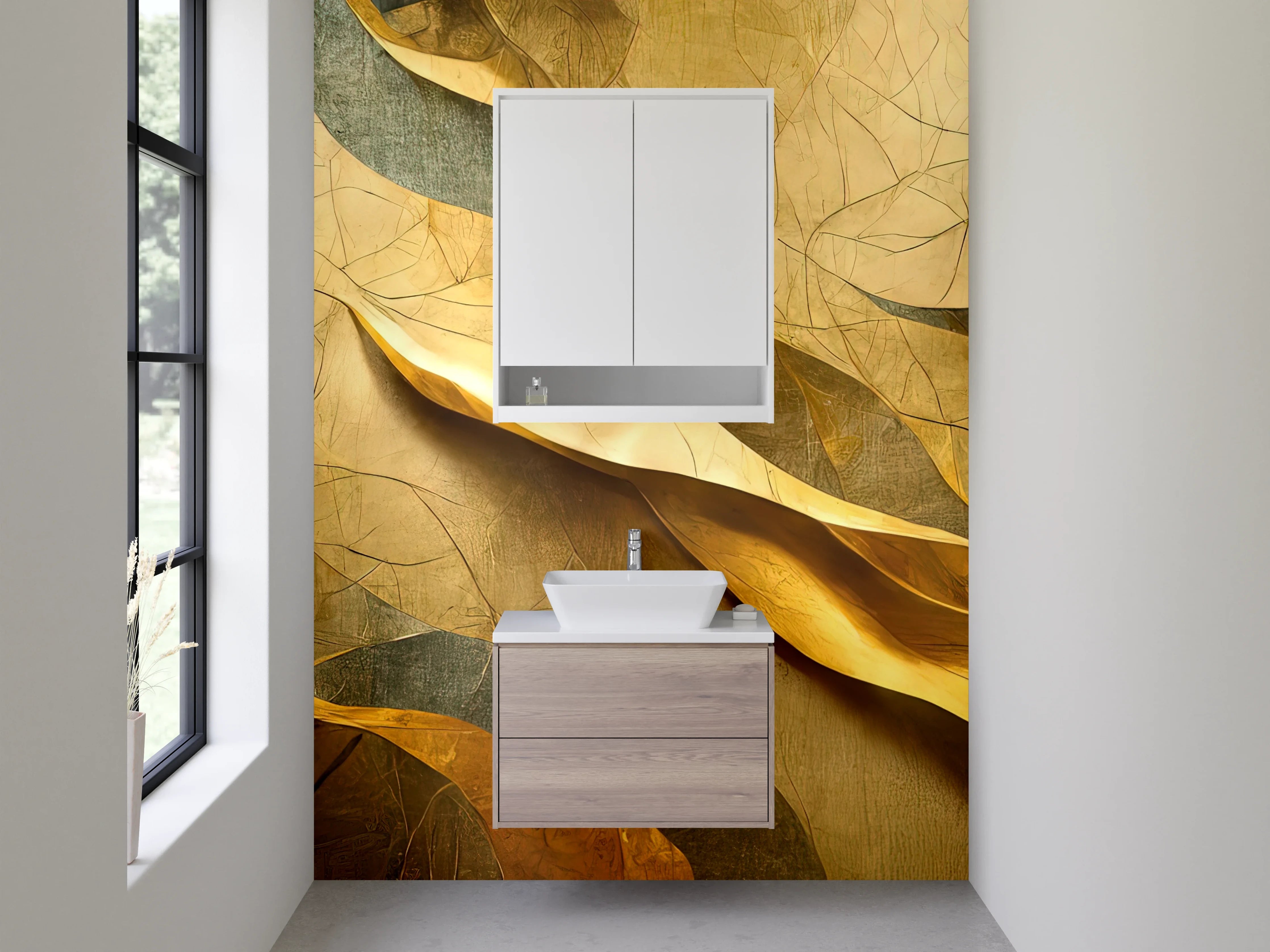 Waschbecken-Rückwand - Abstrakte goldene Wellenstruktur