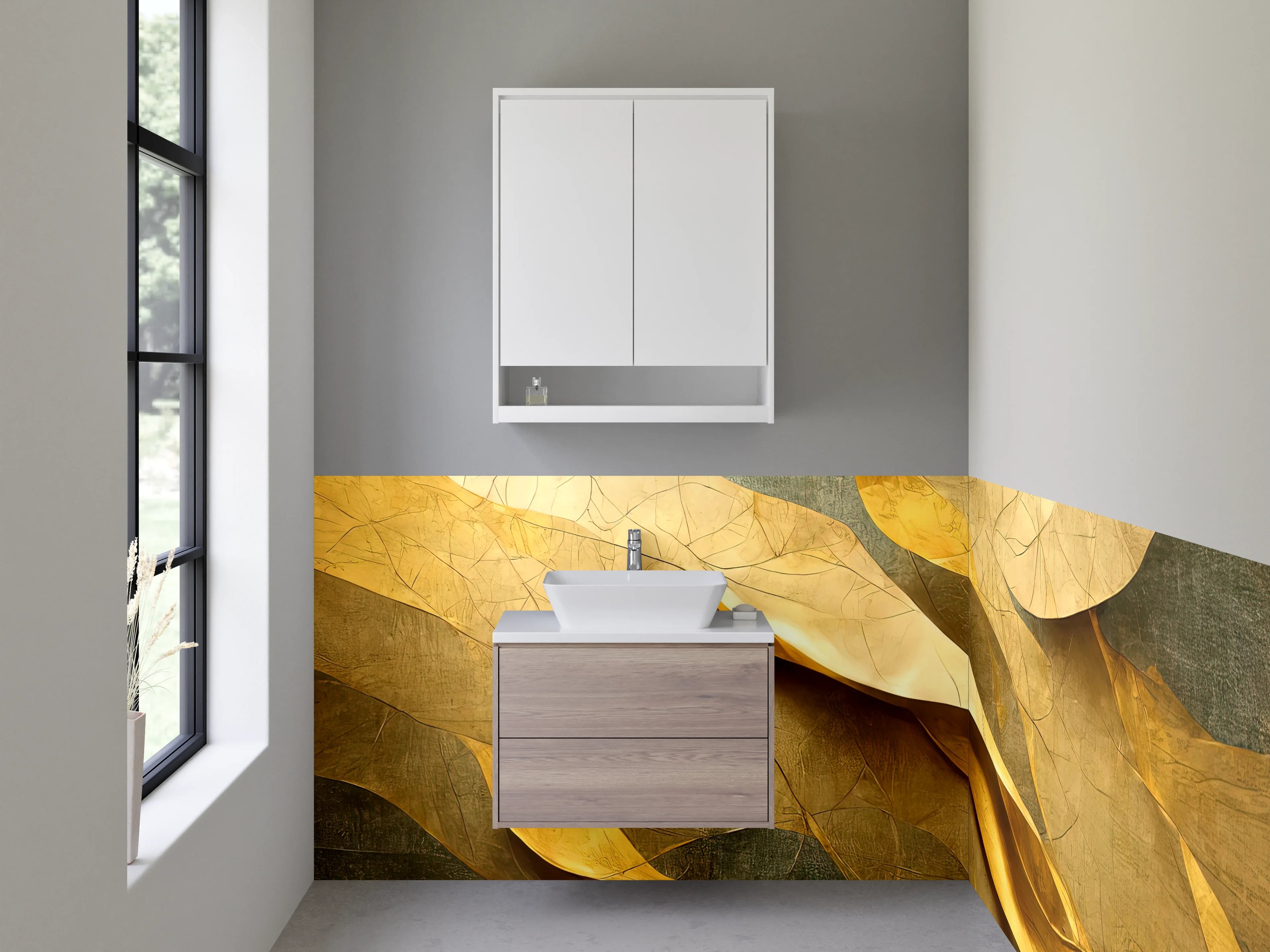 Waschbecken-Rückwand - Abstrakte goldene Wellenstruktur