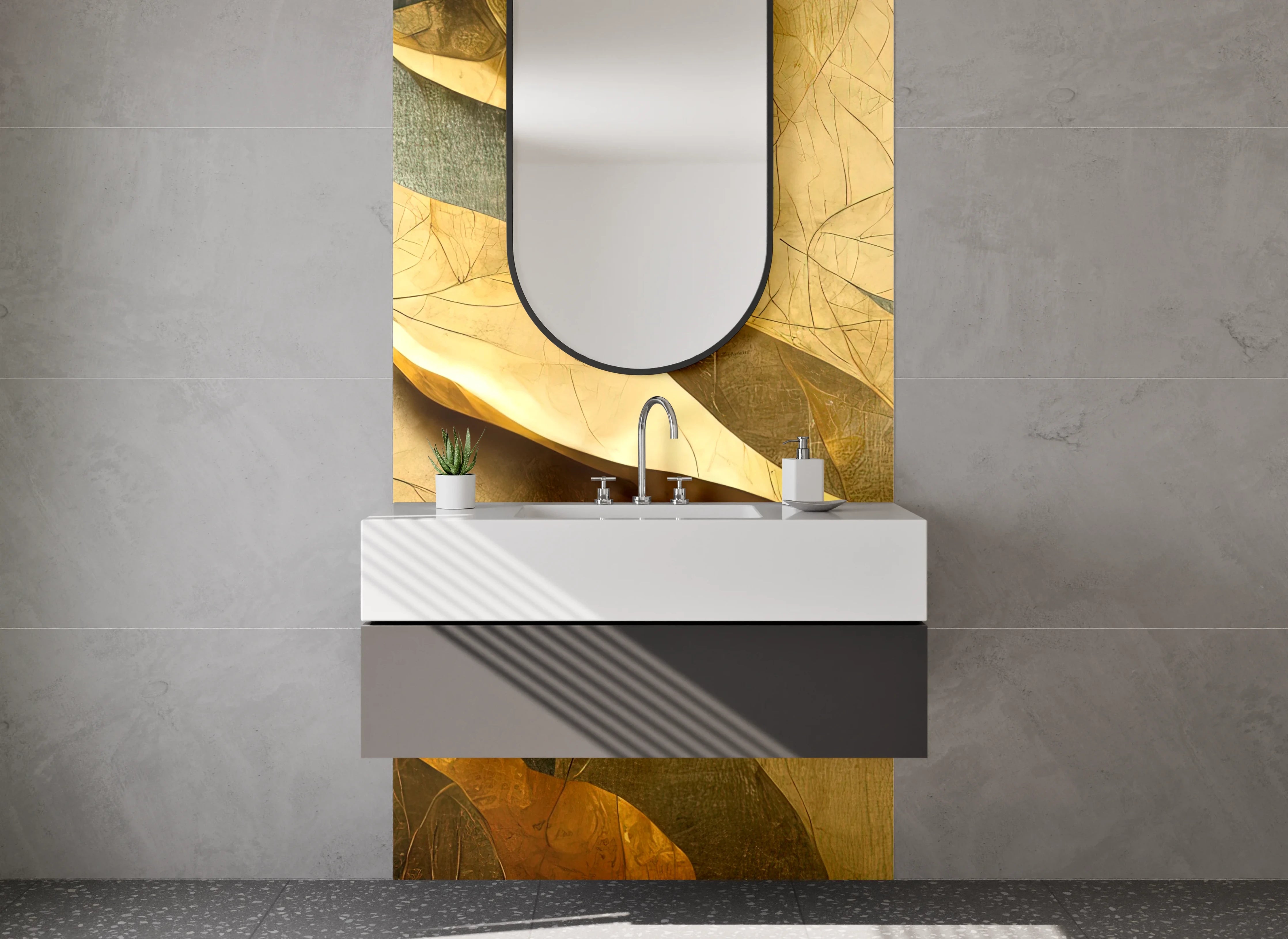 Waschbecken-Rückwand - Abstrakte goldene Wellenstruktur