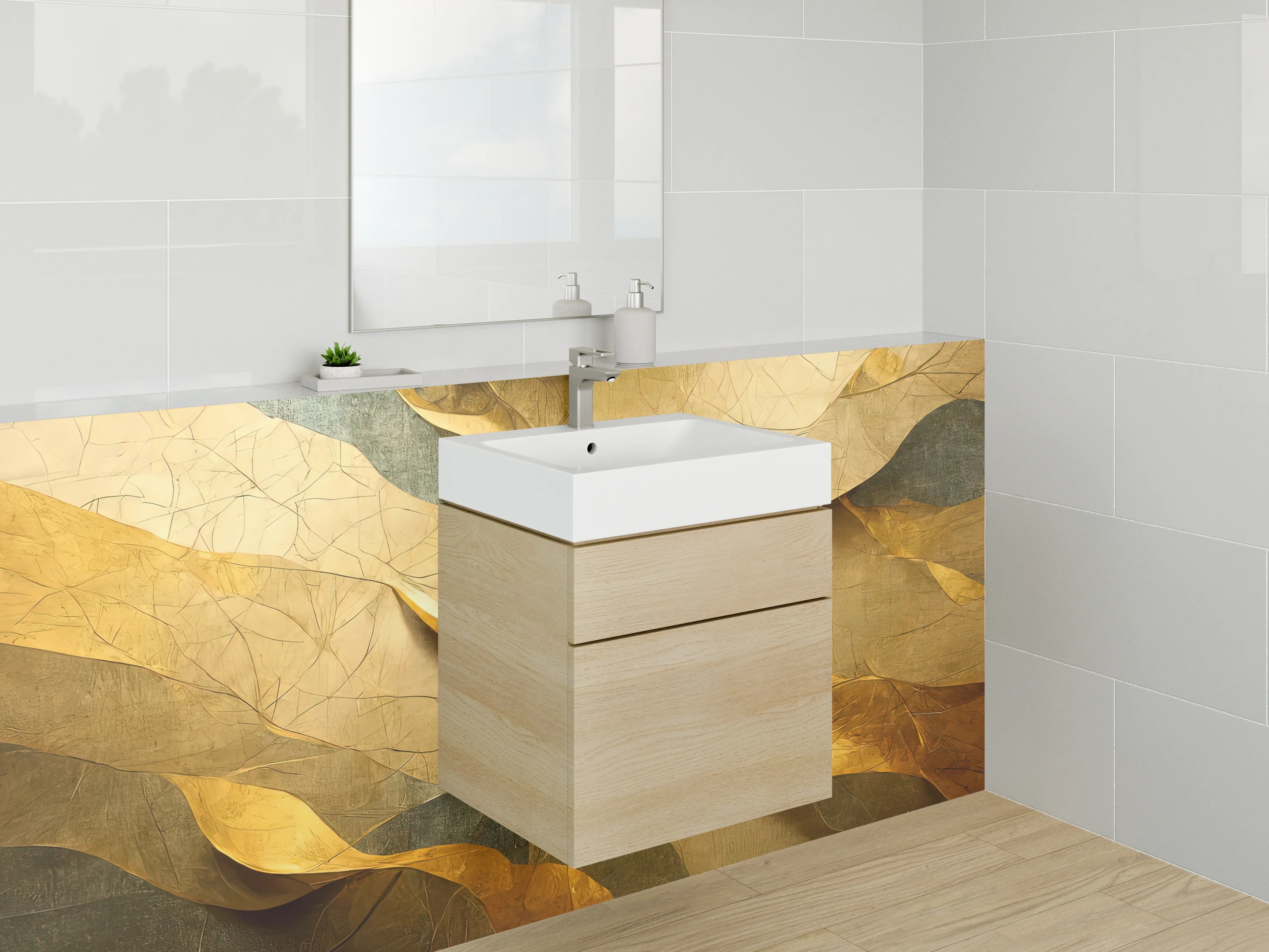 Waschbecken-Rückwand - Abstrakte goldene Wellenstruktur