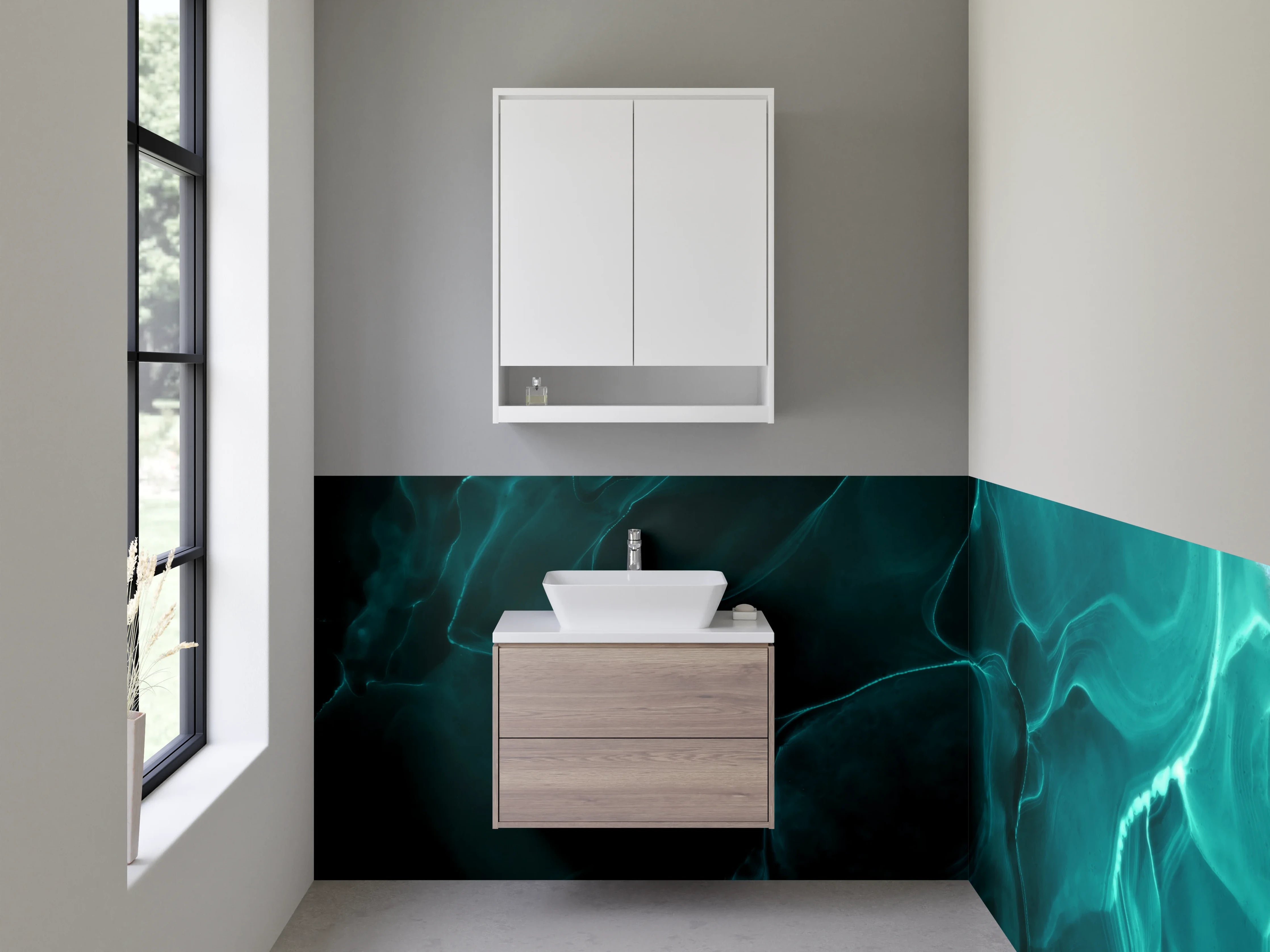 Waschbecken-Rückwand - Abstrakte grün-blaue Eleganz Kunst