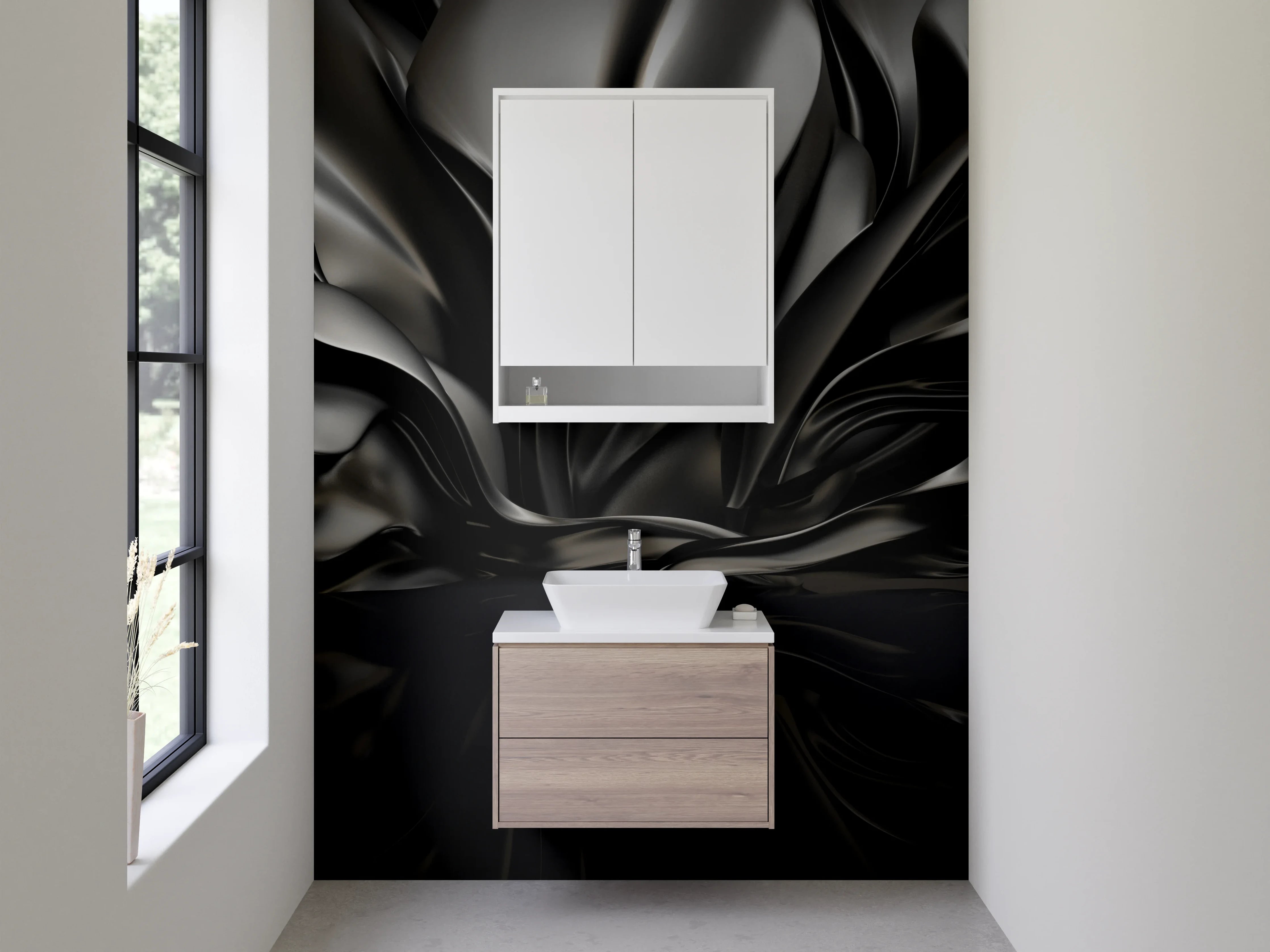 Waschbecken-Rückwand - Abstrakte schwarze Metallic-Optik