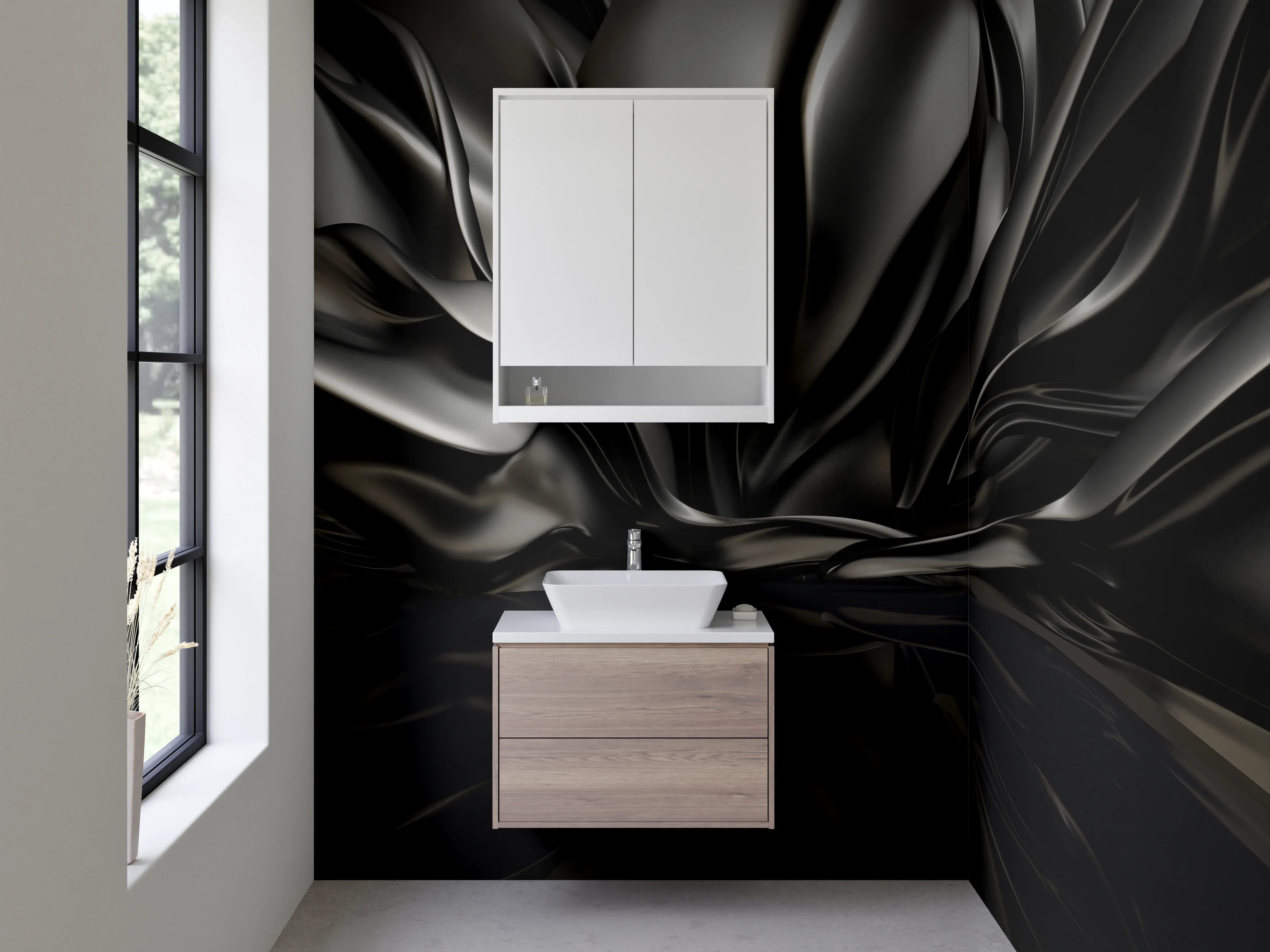 Waschbecken-Rückwand - Abstrakte schwarze Metallic-Optik