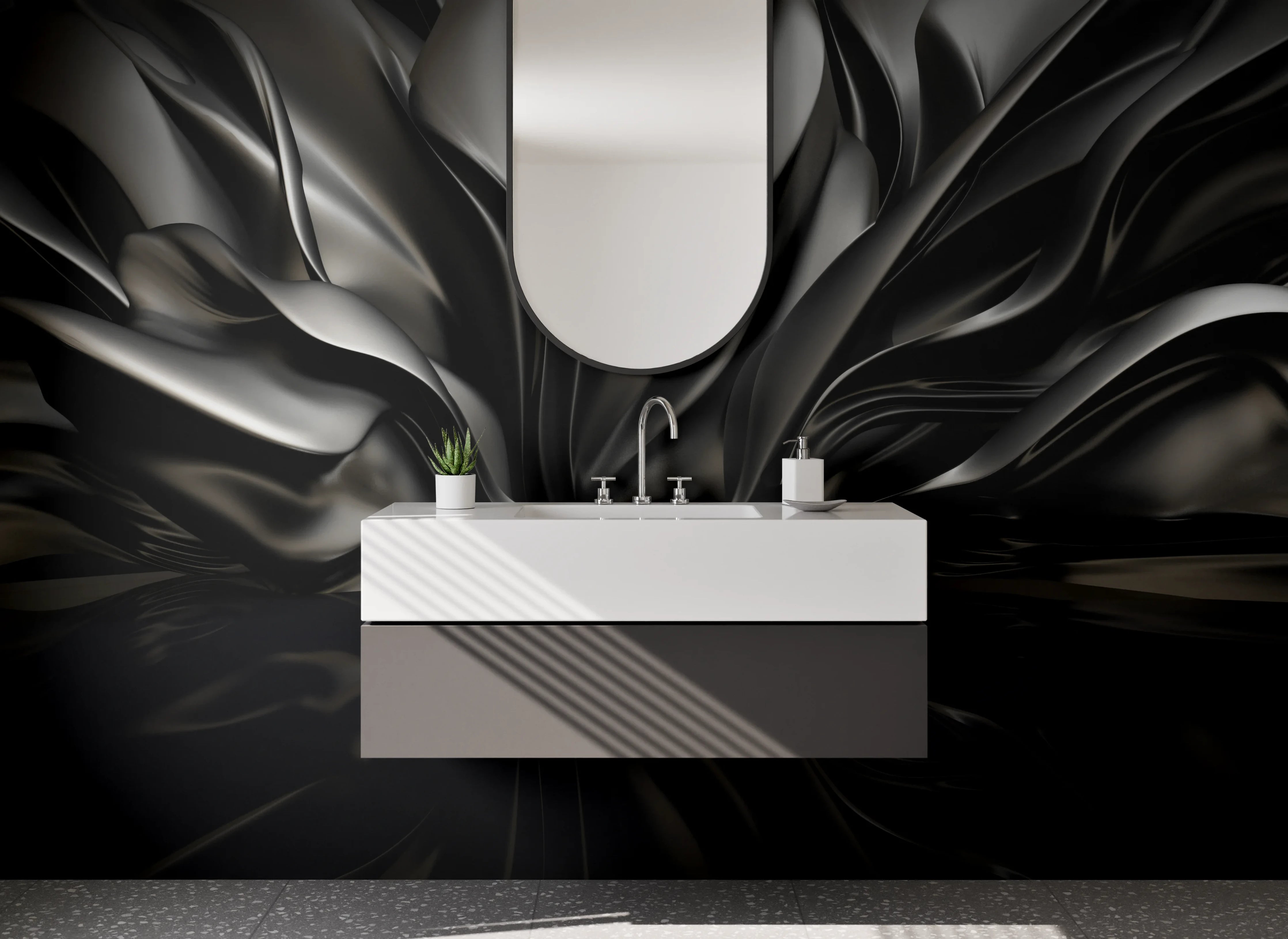 Waschbecken-Rückwand - Abstrakte schwarze Metallic-Optik