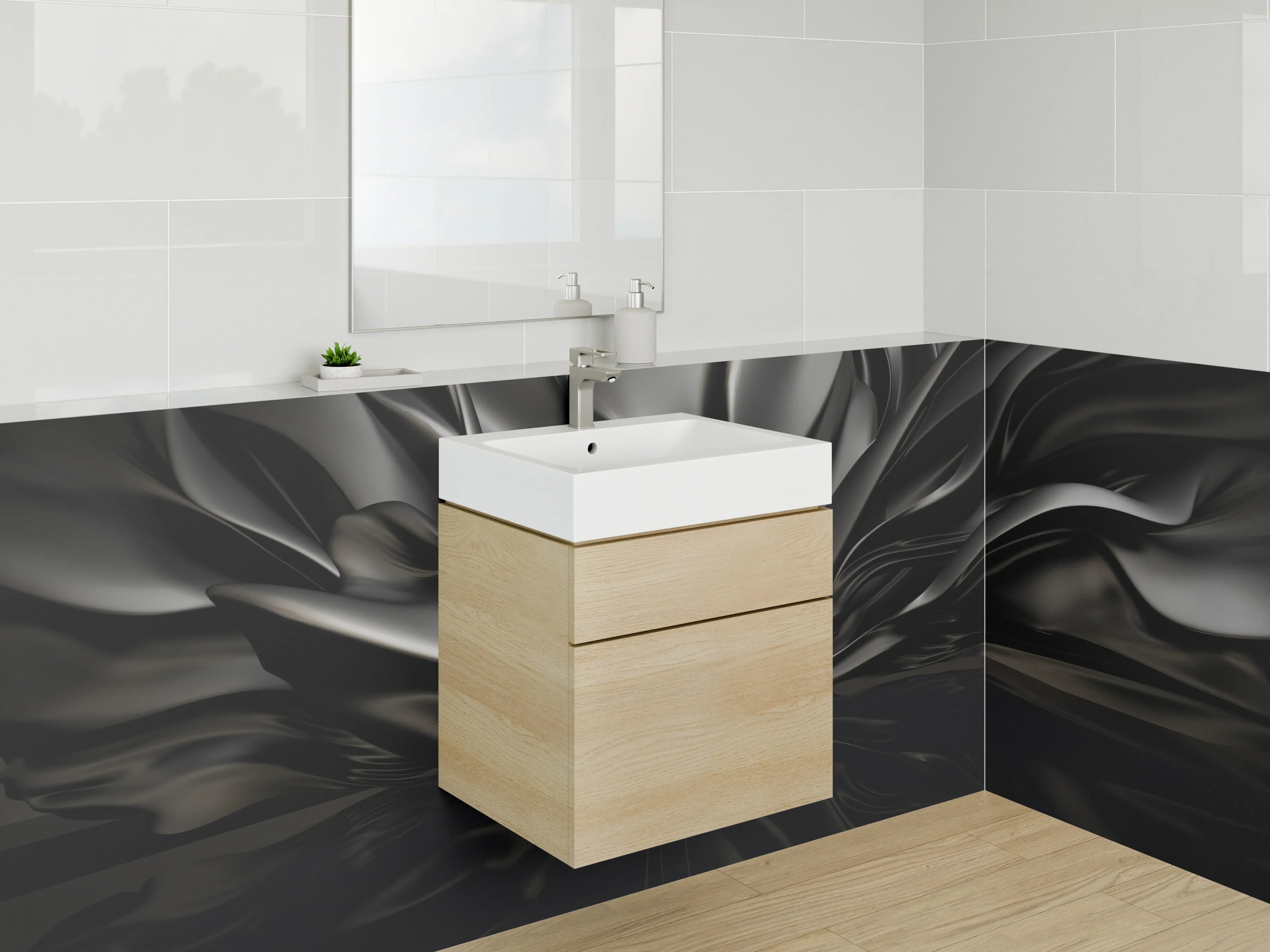Waschbecken-Rückwand - Abstrakte schwarze Metallic-Optik