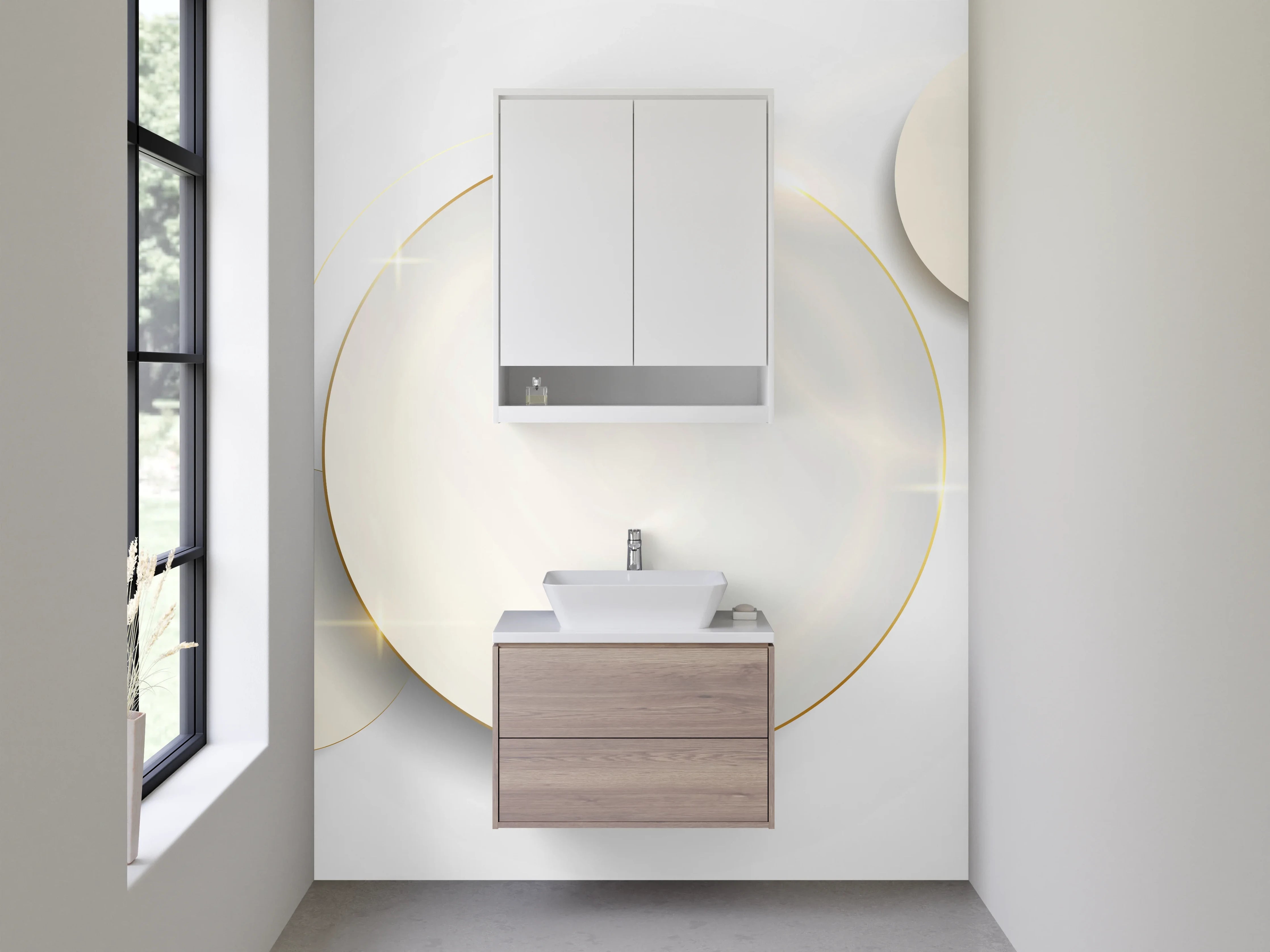 Waschbecken-Rückwand - Abstrakte weiße Kreise Design