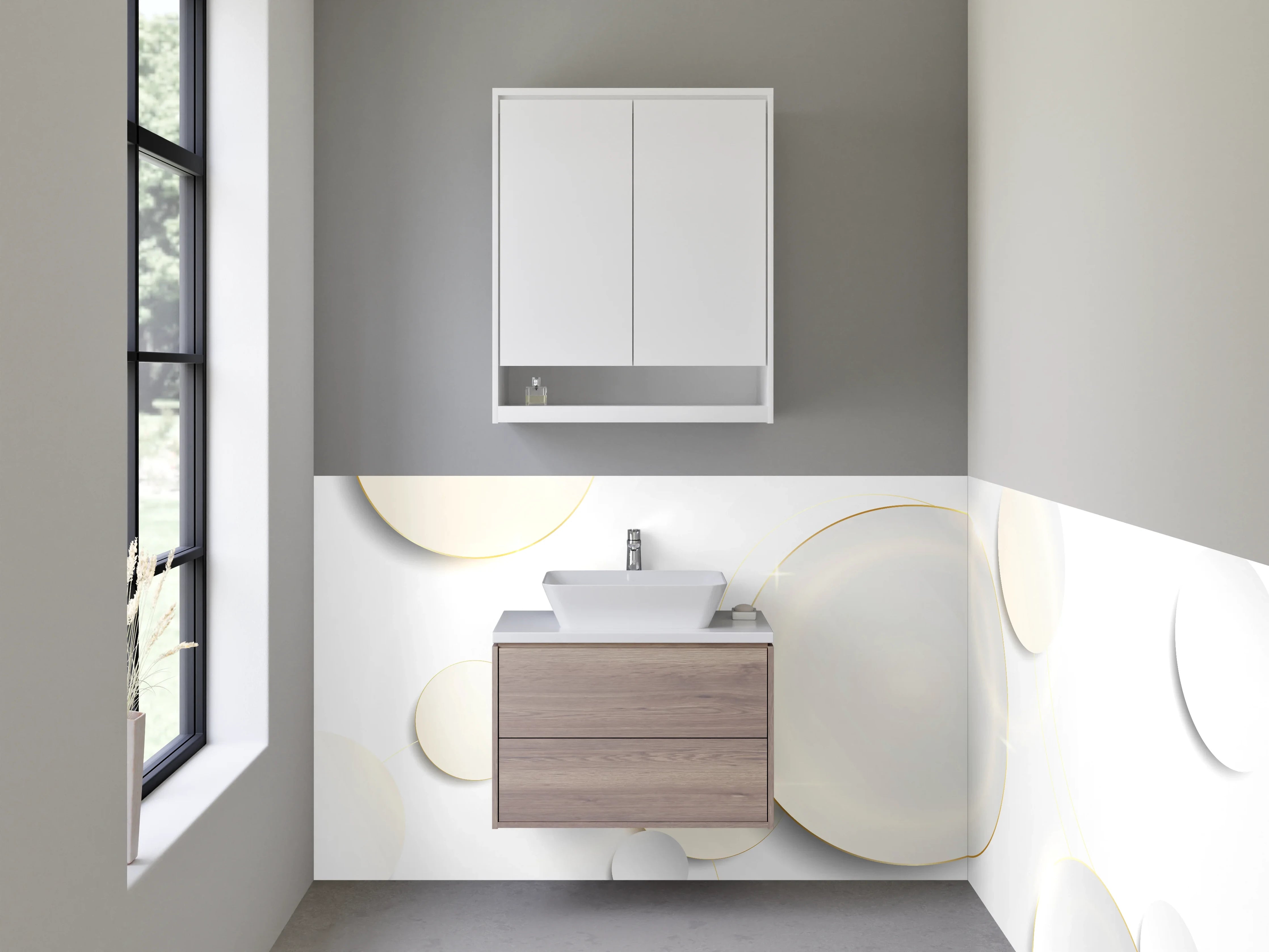 Waschbecken-Rückwand - Abstrakte weiße Kreise Design