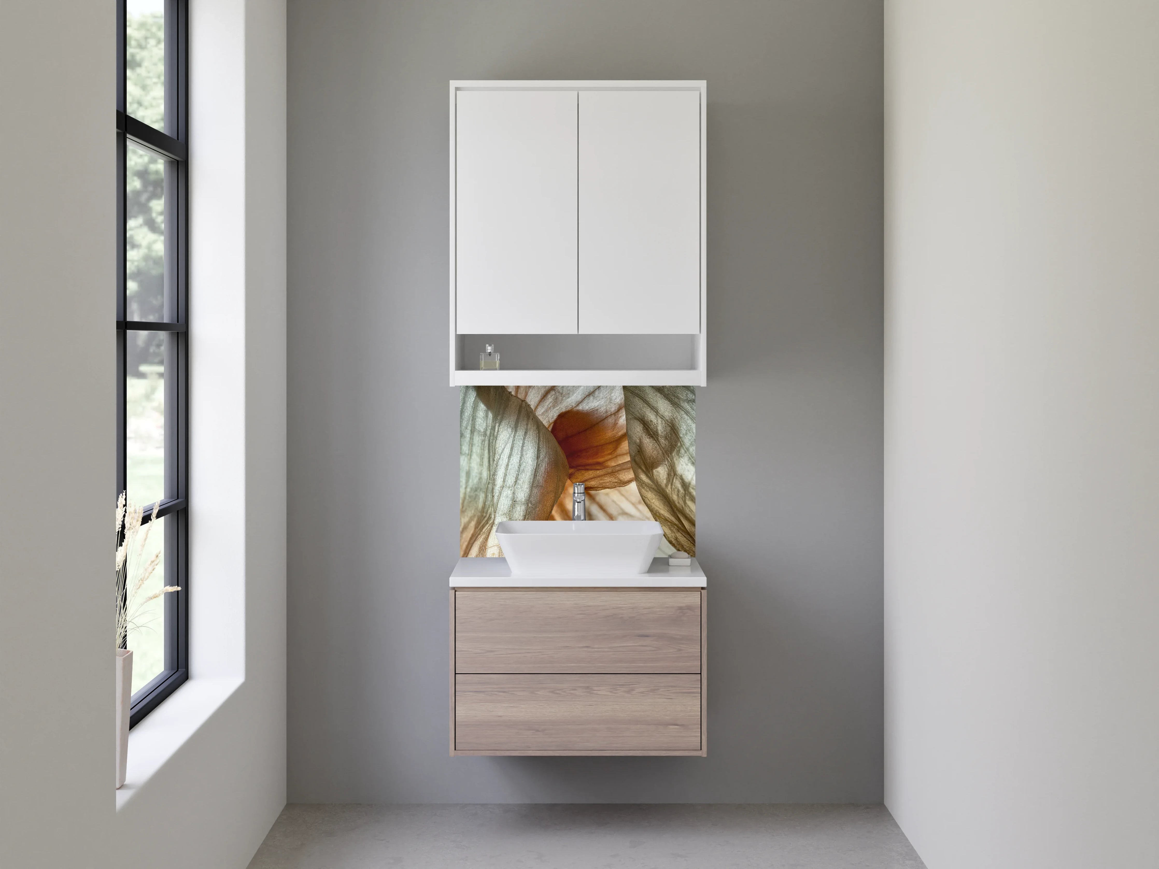 Waschbecken-Rückwand - Abstrakte, organische Struktur Weiß-Beige