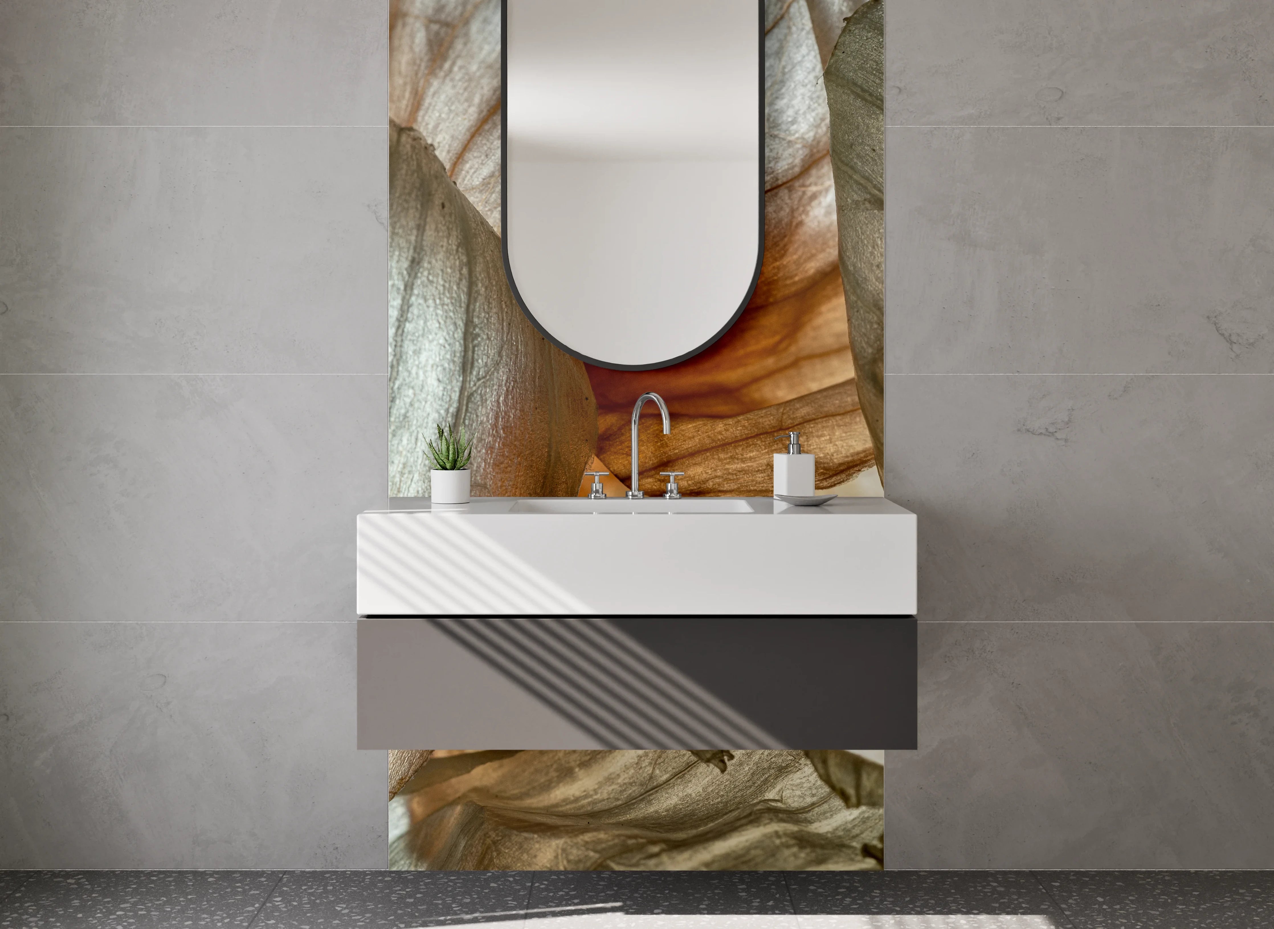 Waschbecken-Rückwand - Abstrakte, organische Struktur Weiß-Beige