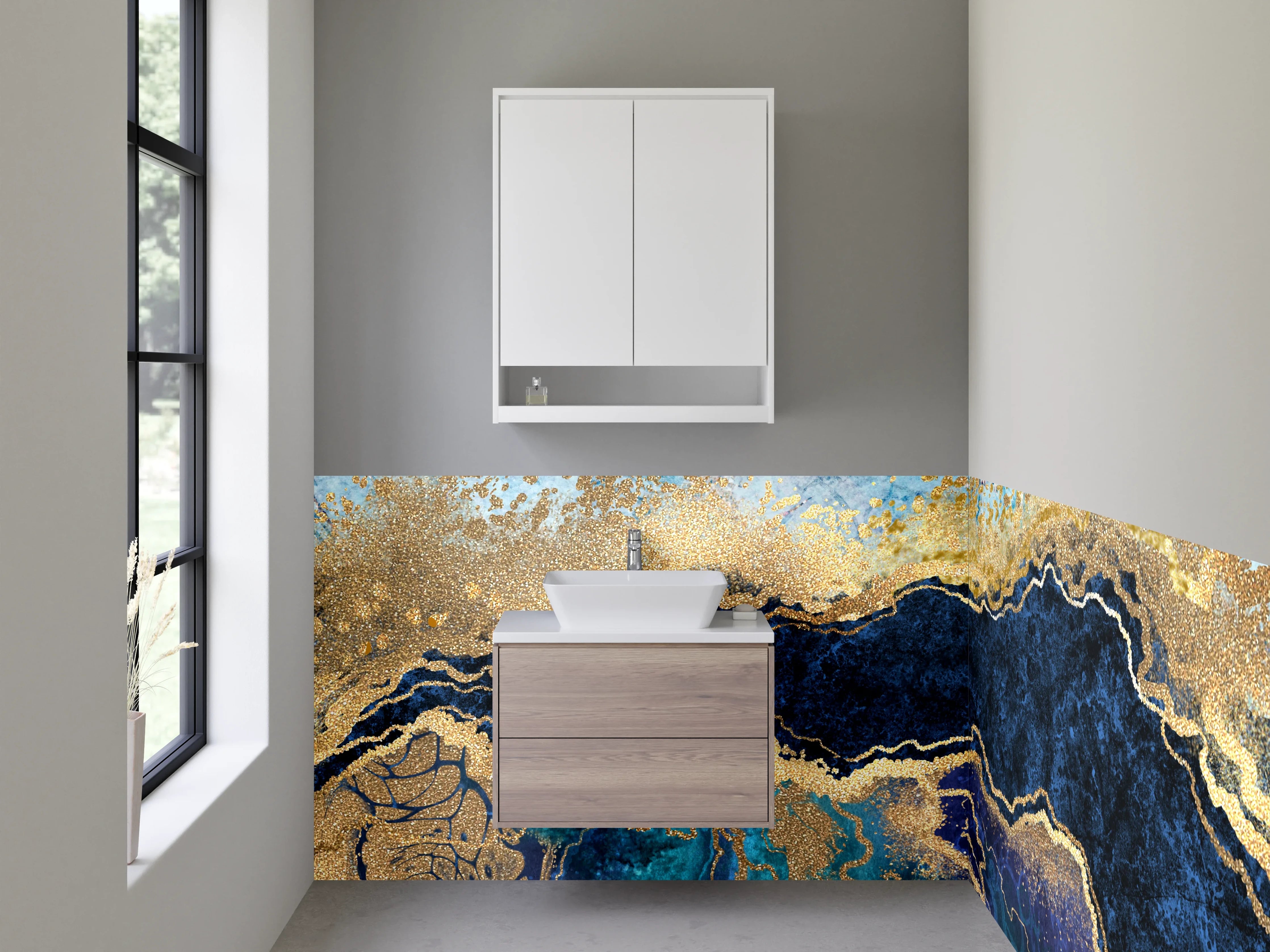 Waschbecken-Rückwand - Abstrakter Marmor mit Goldakzenten