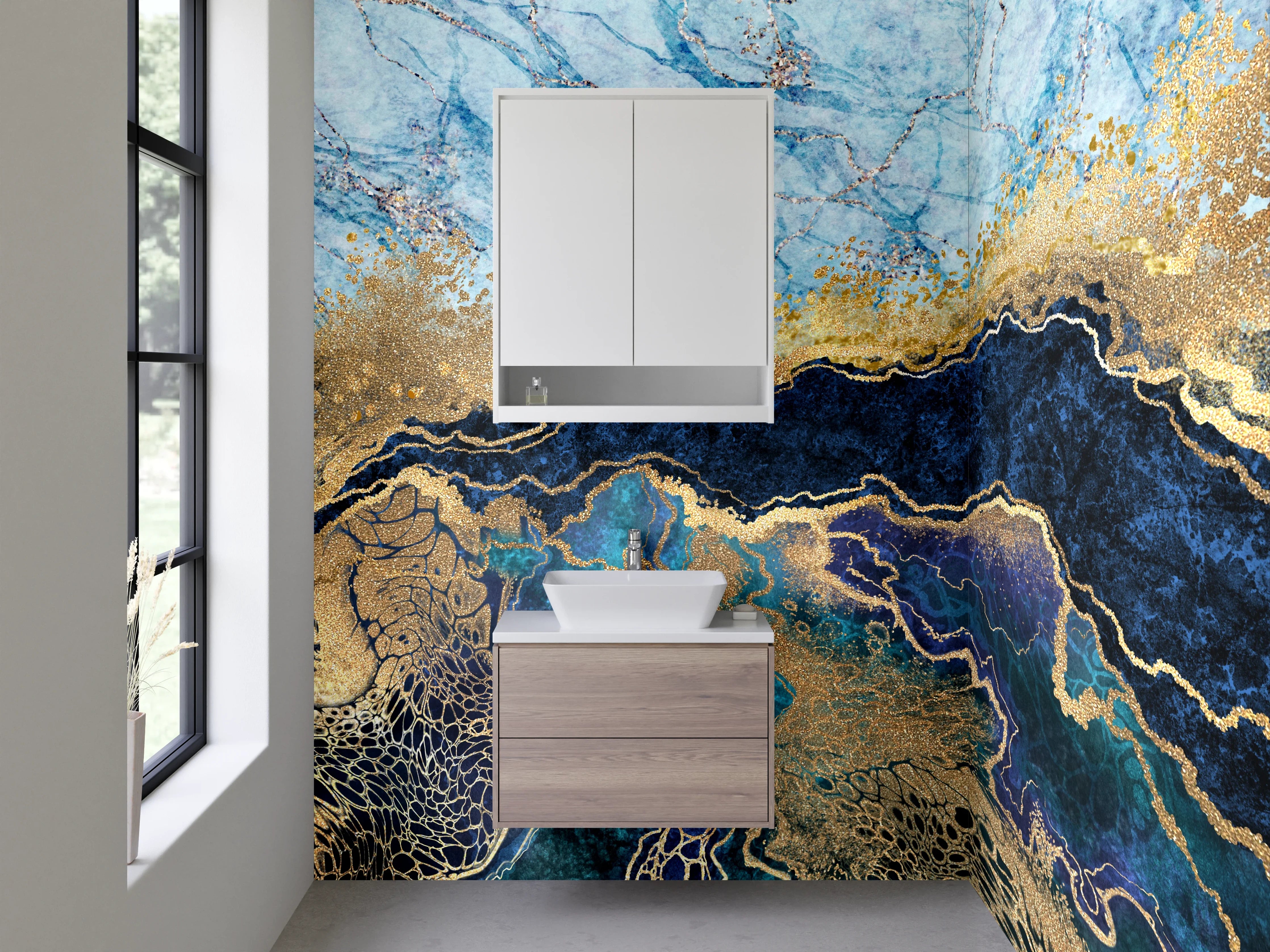 Waschbecken-Rückwand - Abstrakter Marmor mit Goldakzenten