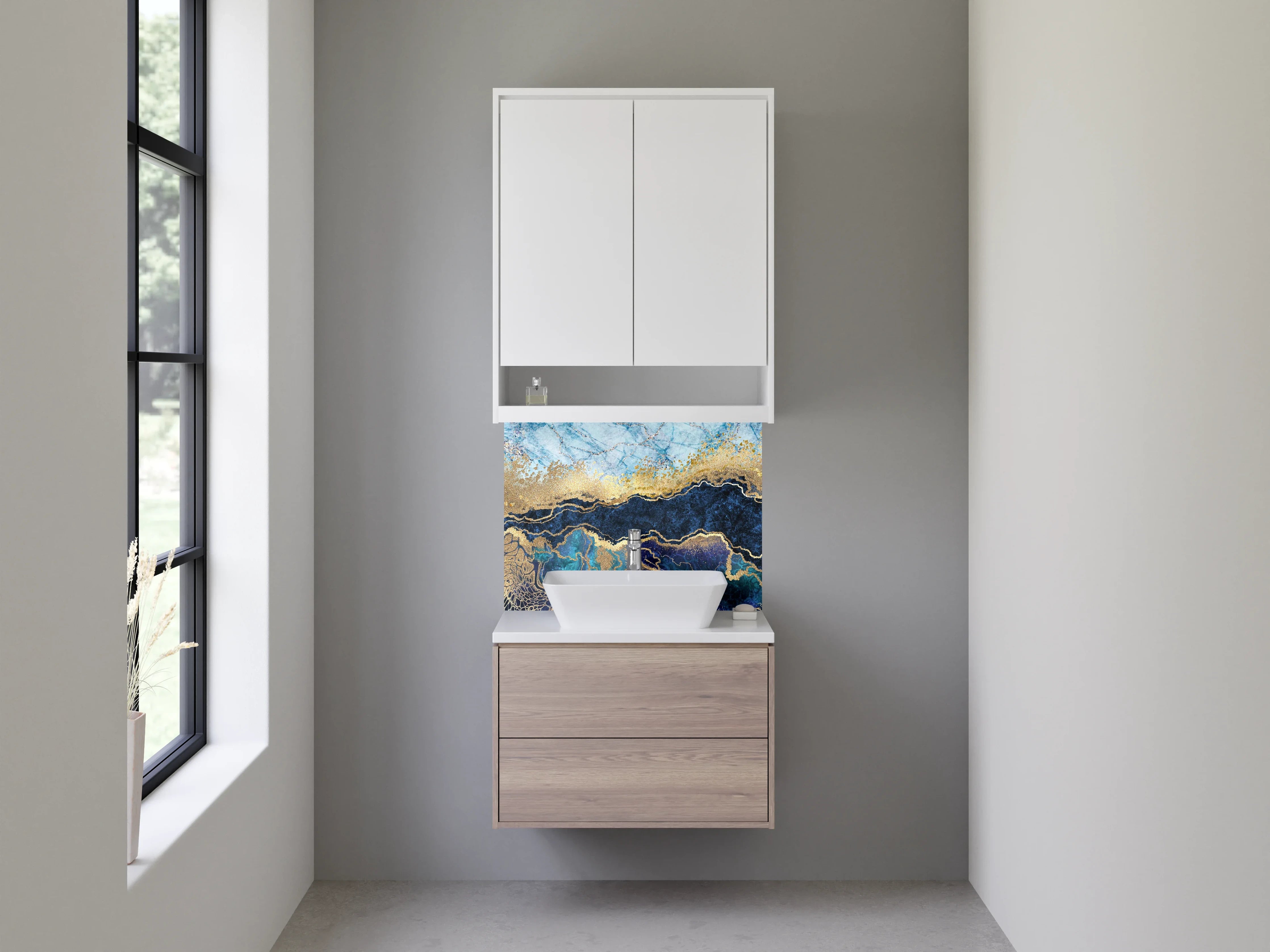 Waschbecken-Rückwand - Abstrakter Marmor mit Goldakzenten