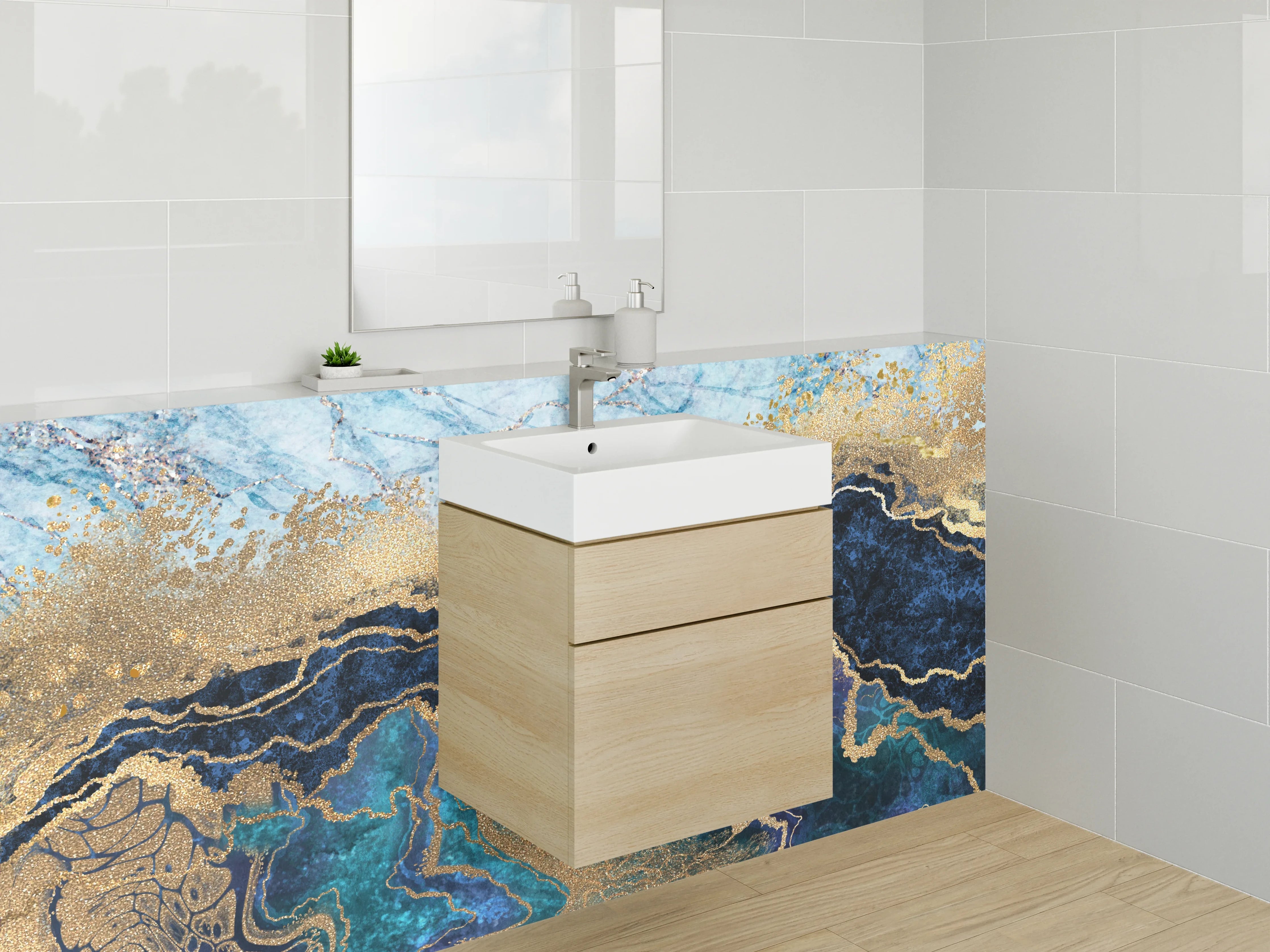 Waschbecken-Rückwand - Abstrakter Marmor mit Goldakzenten