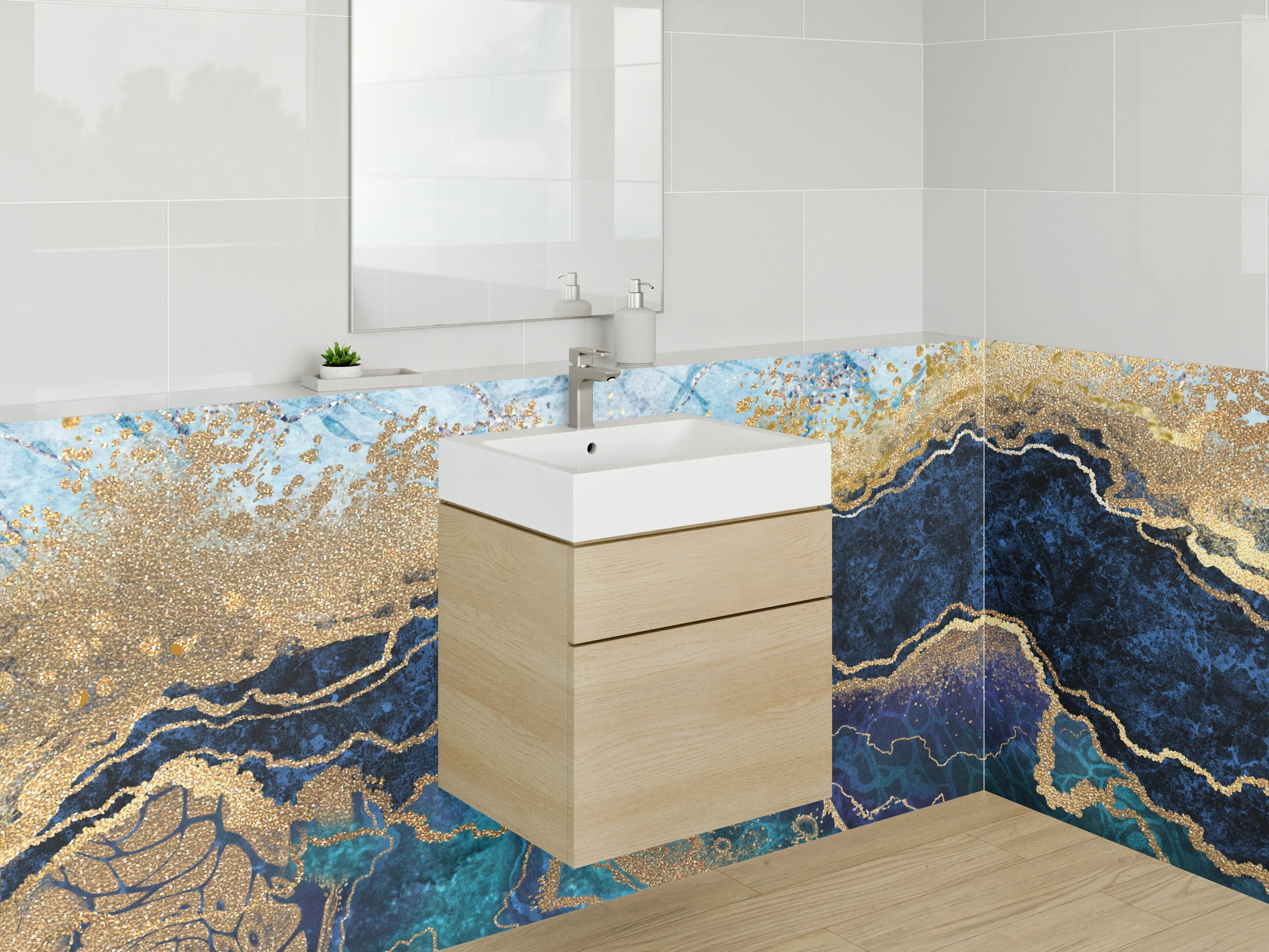 Waschbecken-Rückwand - Abstrakter Marmor mit Goldakzenten