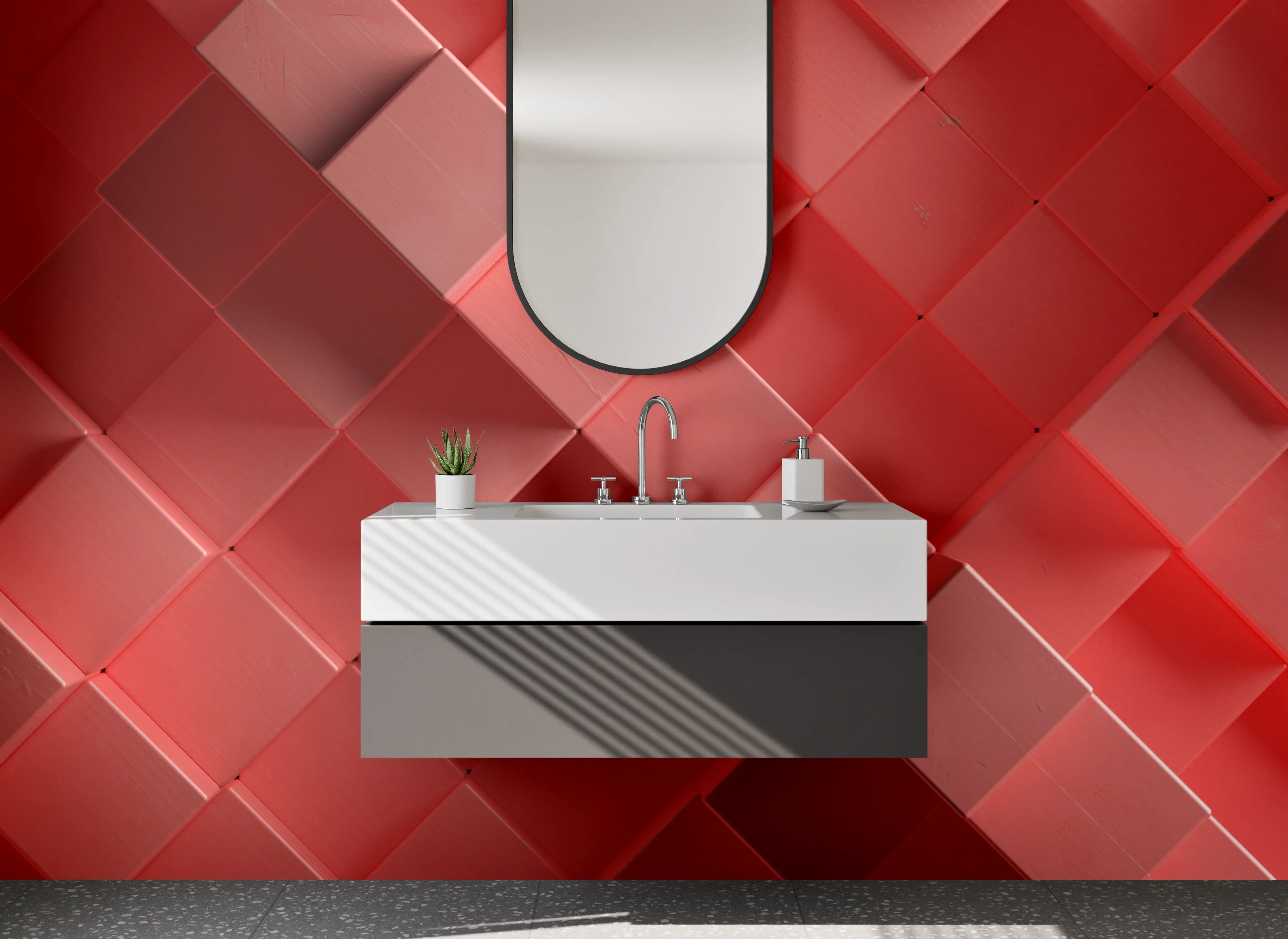 Waschbecken-Rückwand - Abstraktes 3D-Rot-Design