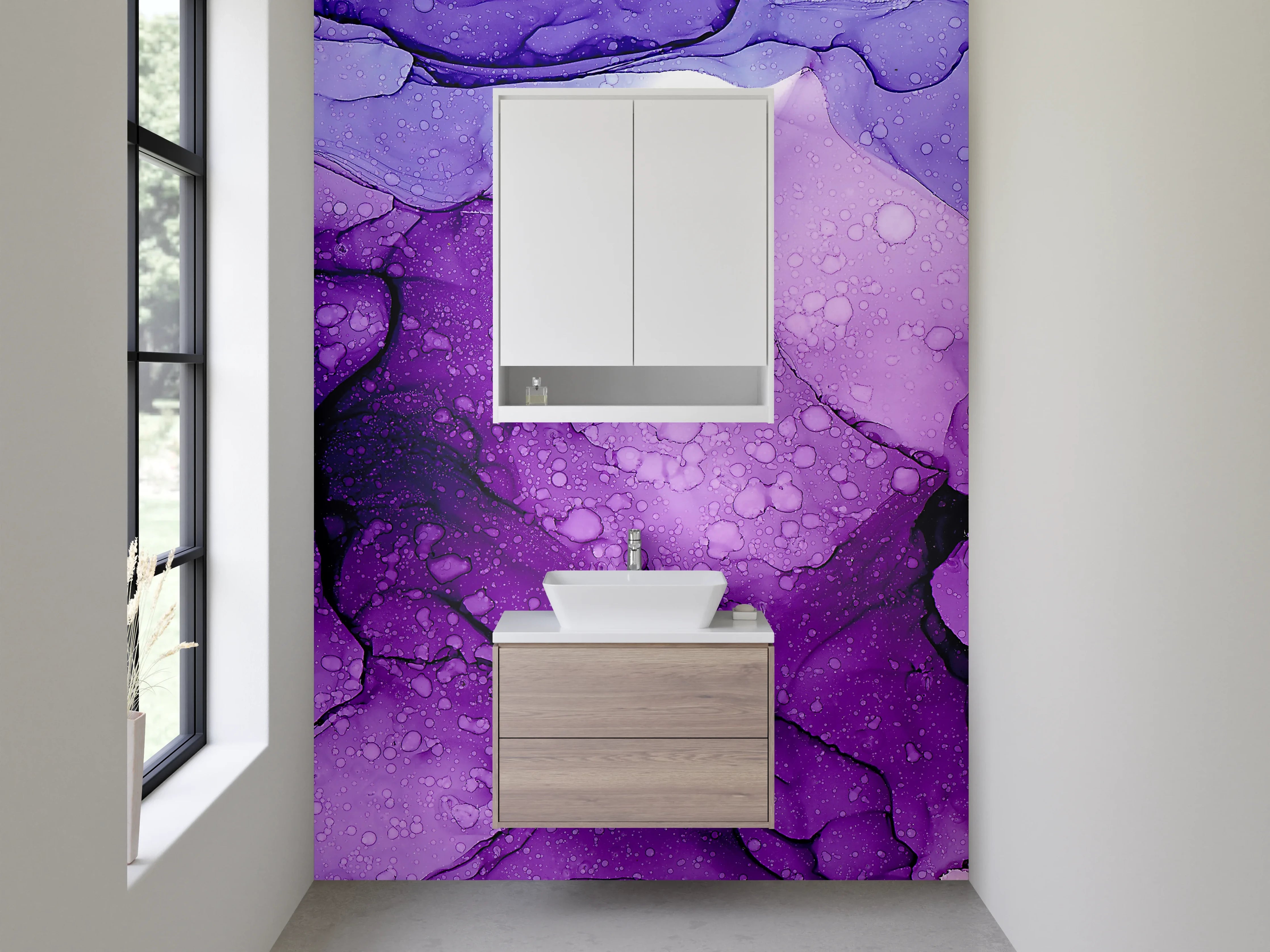 Waschbecken-Rückwand - Abstraktes Aquarell Bunt Lila Braun
