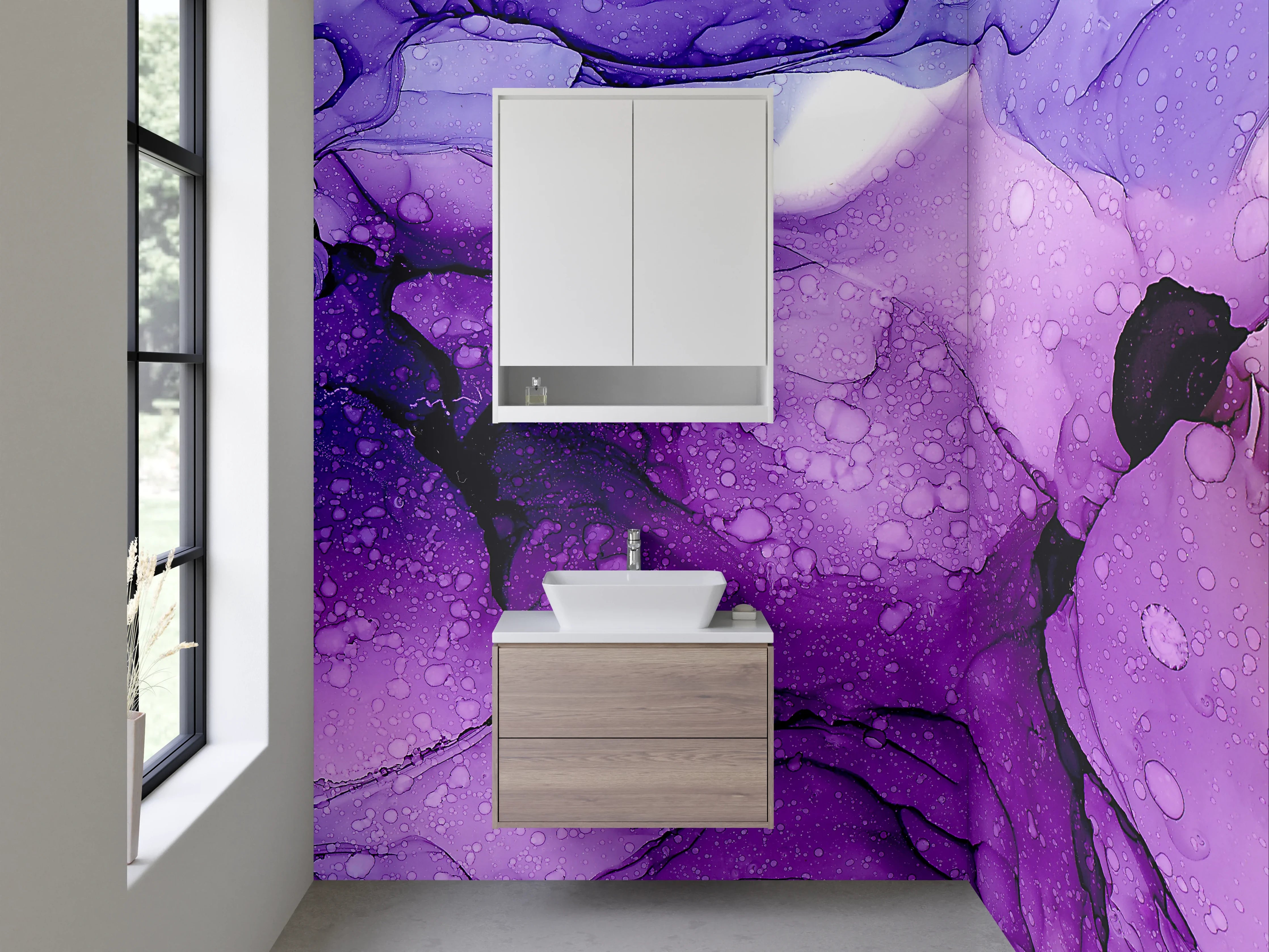 Waschbecken-Rückwand - Abstraktes Aquarell Bunt Lila Braun