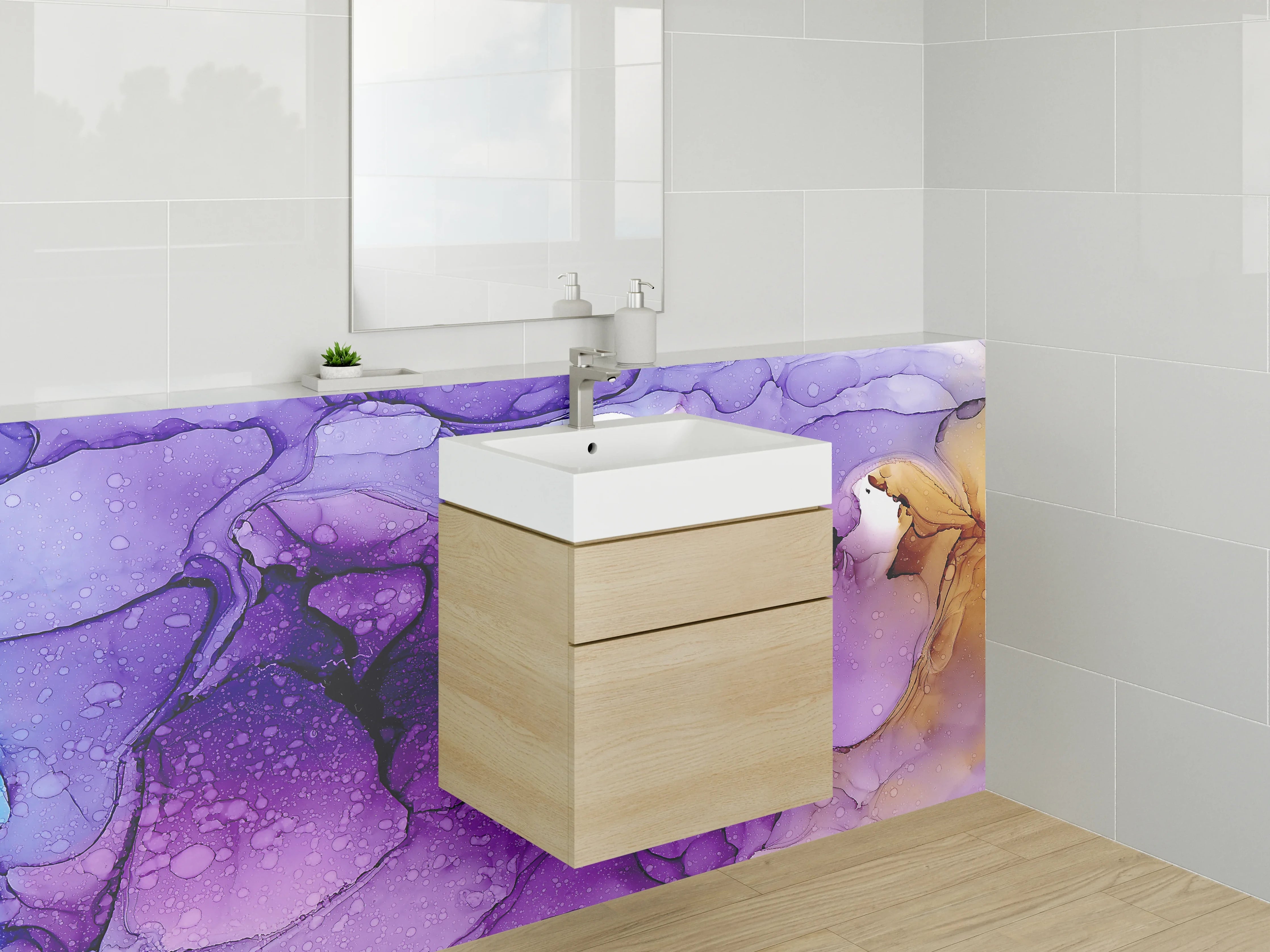 Waschbecken-Rückwand - Abstraktes Aquarell Bunt Lila Braun